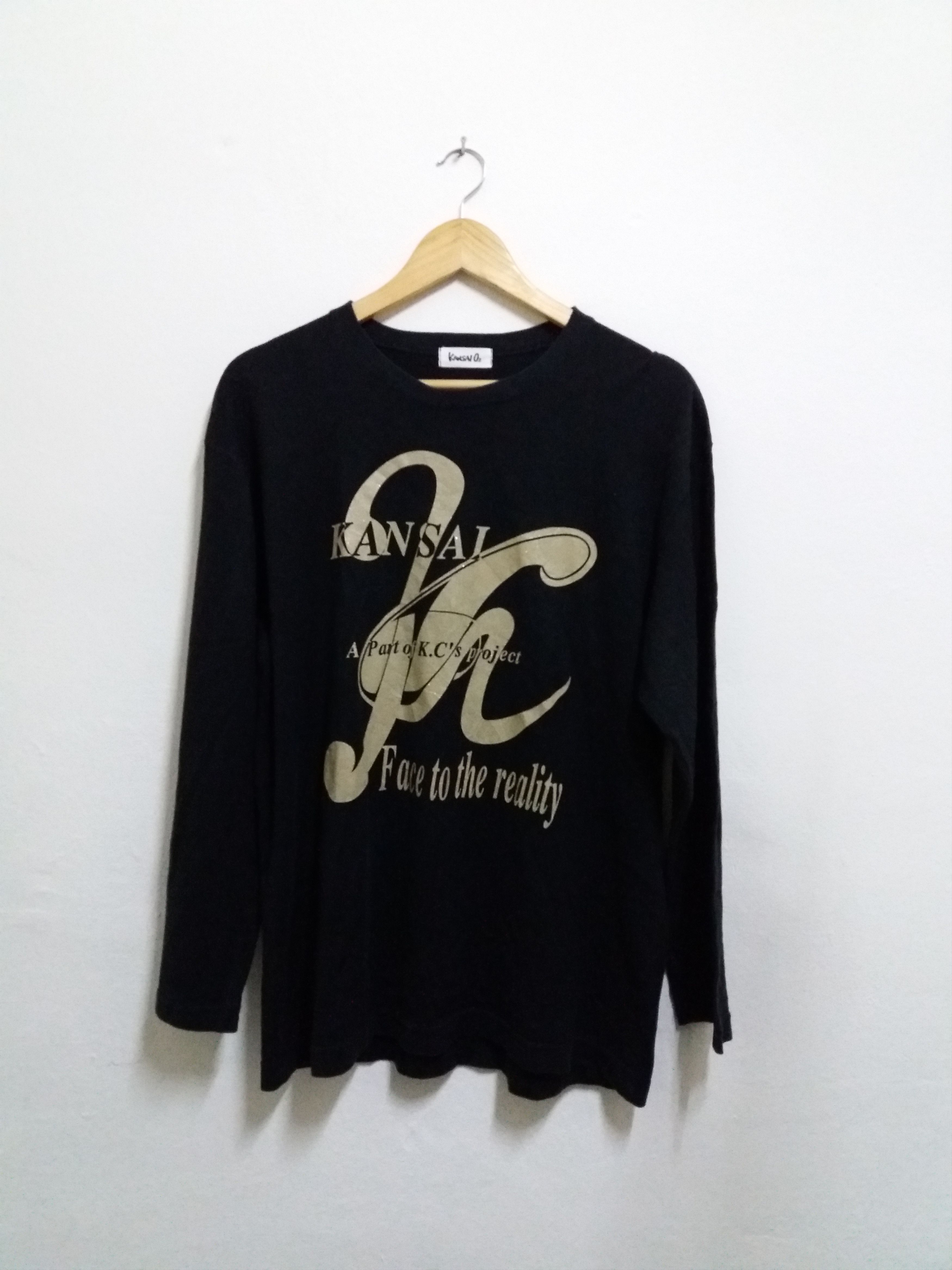 image of Kansai Yamamoto x Kansai Yamamoto Kbs Vintage 80's Kansai O2 Tshirt Long Sleeve Spellout in Black (