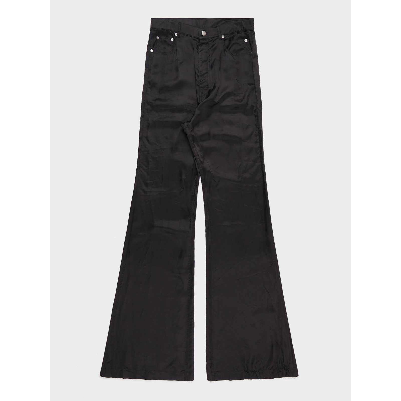 image of Rick Owens Silky Flared Bolan Cut Pants in Black, Men's (Size 32)