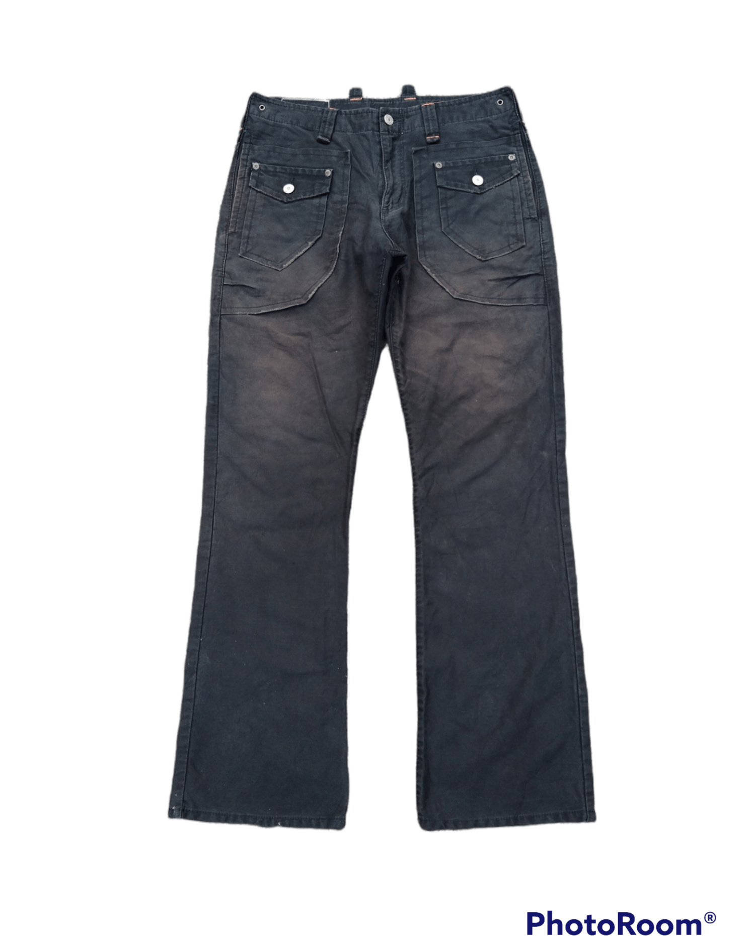 image of Archival Clothing x Distressed Denim Flareddistressed Faded Tactical Bushpants in Black Faded (Size