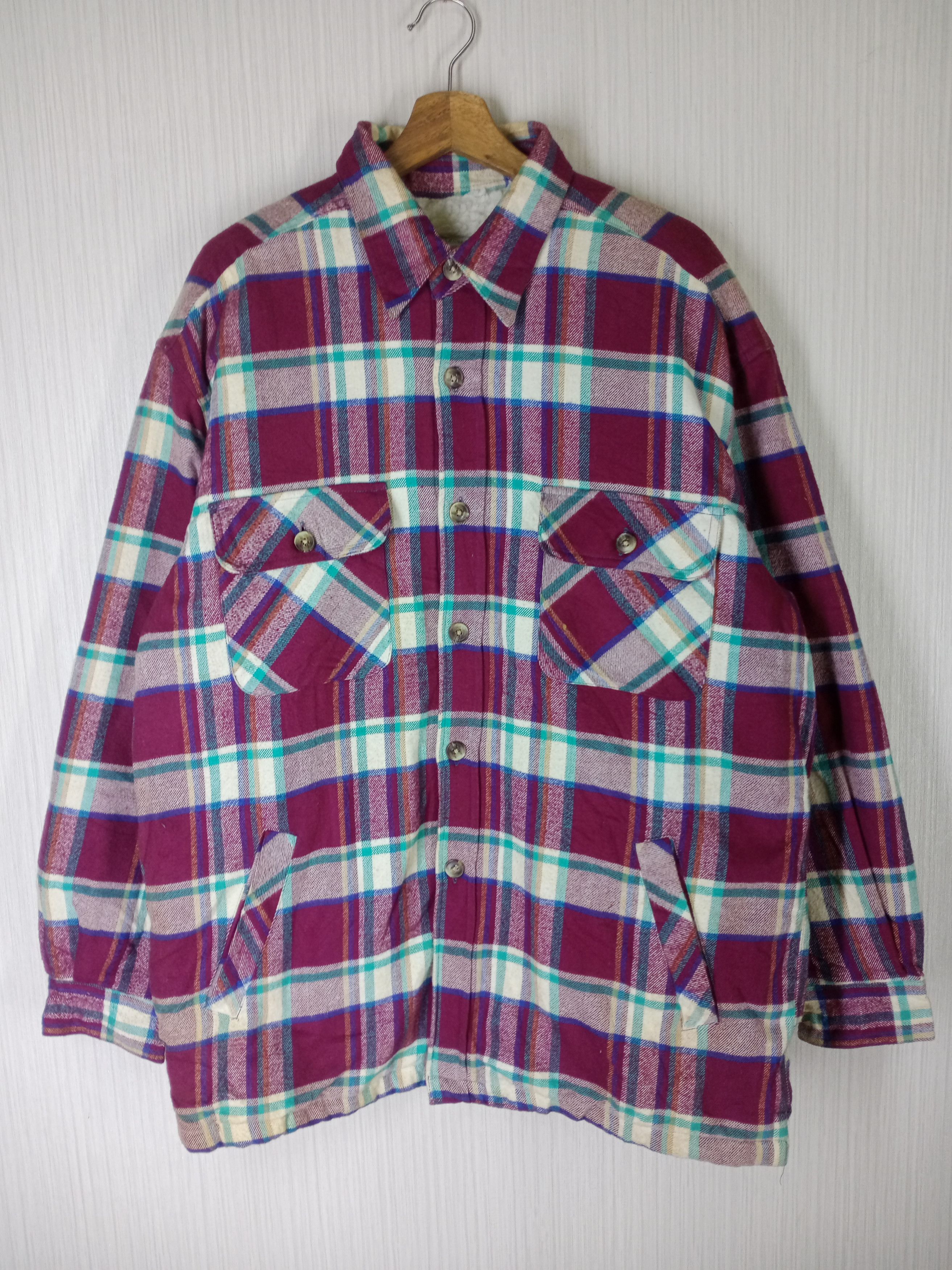 Japanese Brand Vintage Ralph Eton Faux Fur Sherpa Plaid Button Up Size US L / EU 52-54 / 3 - 1 Thumbnail