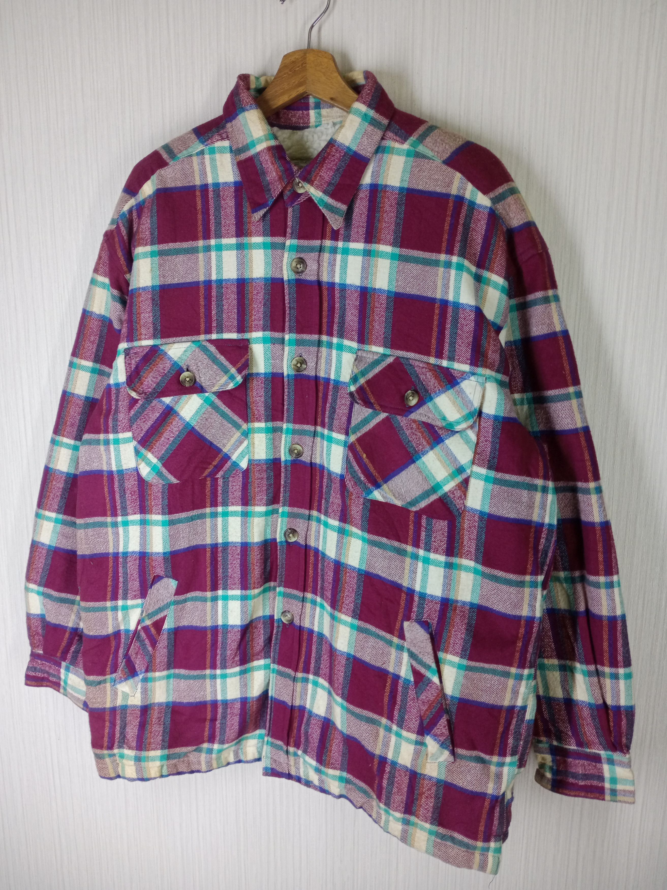 Japanese Brand Vintage Ralph Eton Faux Fur Sherpa Plaid Button Up Size US L / EU 52-54 / 3 - 3 Thumbnail