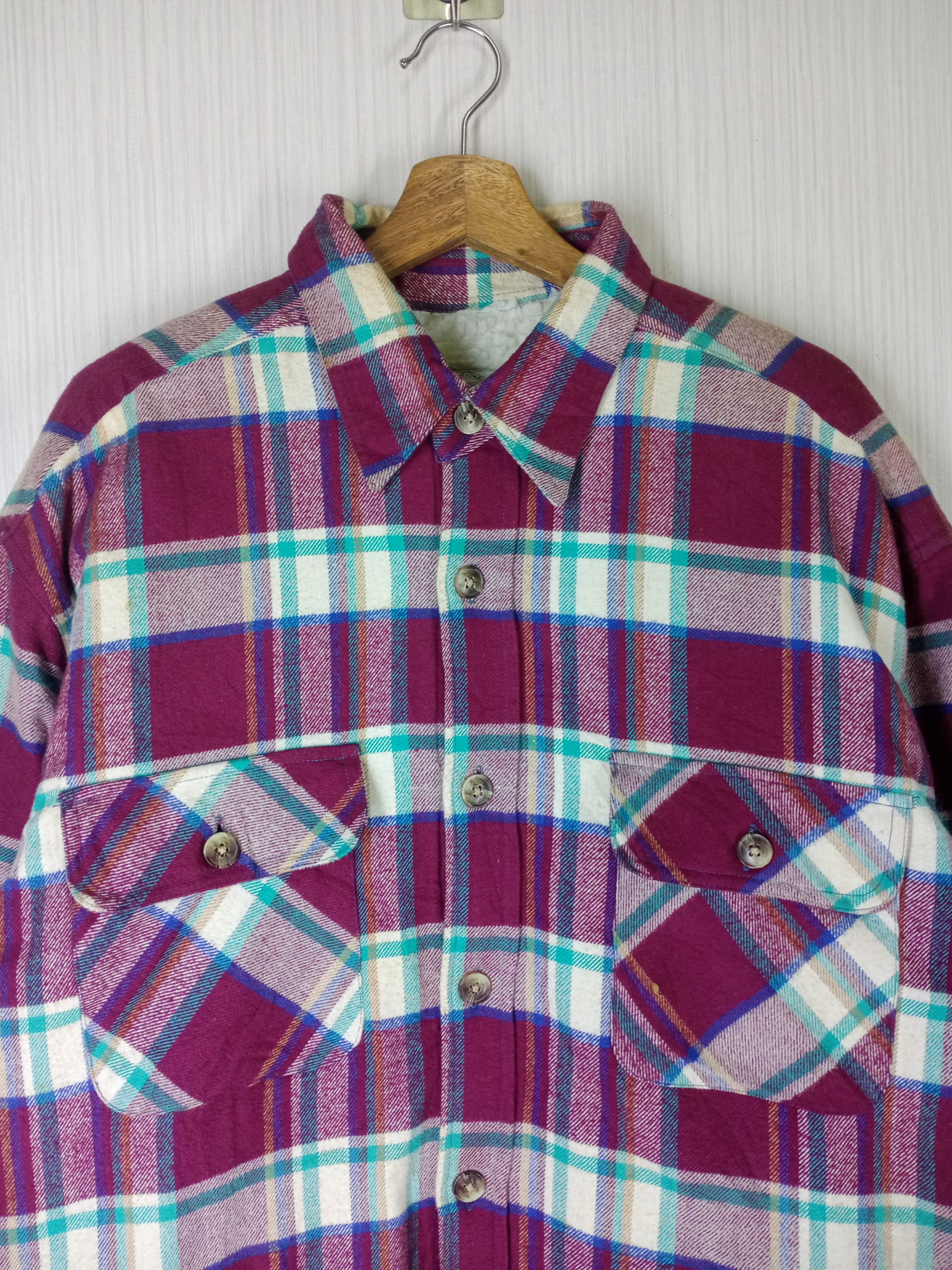 Japanese Brand Vintage Ralph Eton Faux Fur Sherpa Plaid Button Up Size US L / EU 52-54 / 3 - 2 Thumbnail