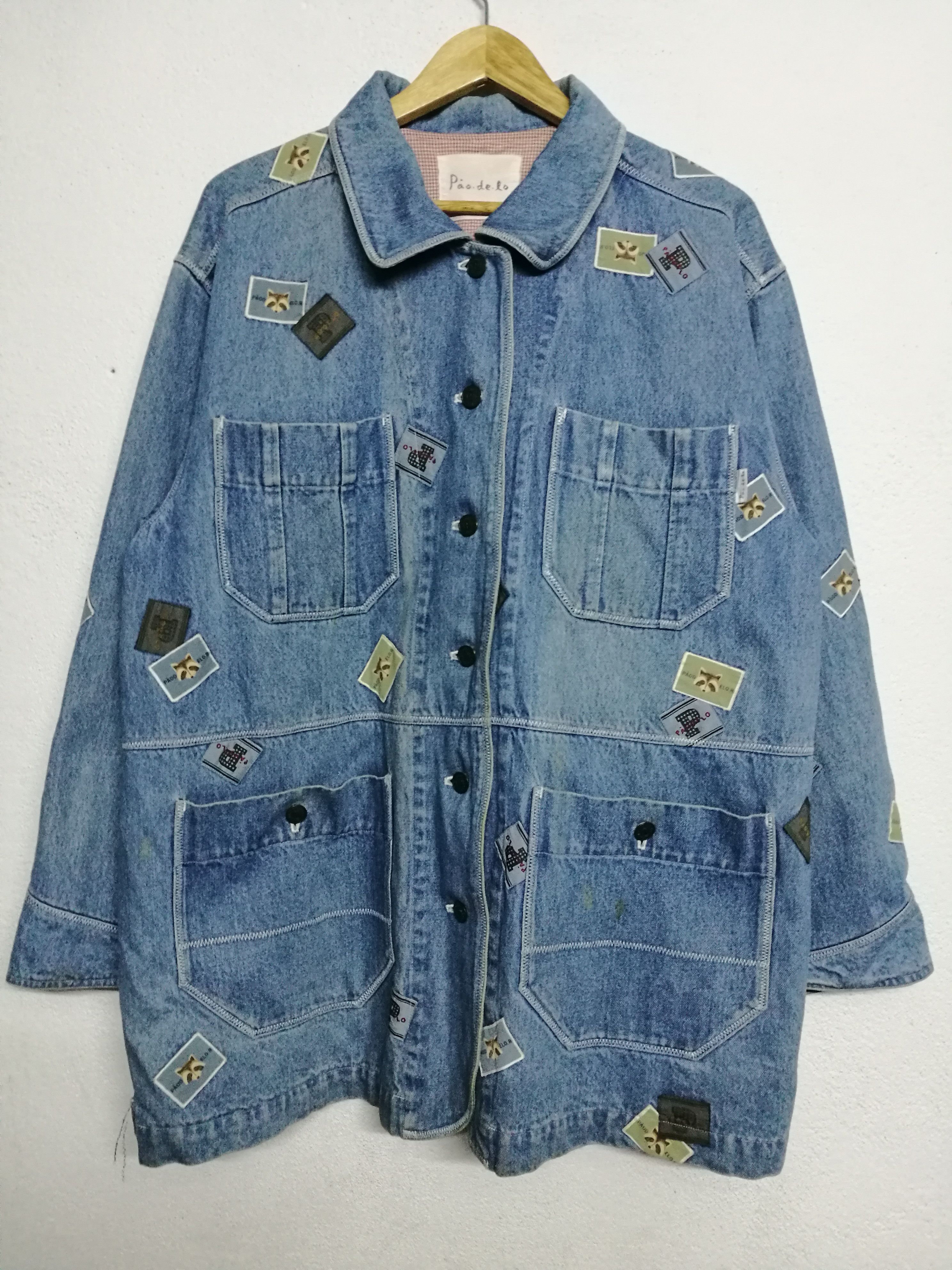image of Denim Jacket Pao De Lo Patchwork Chore Jacket in Blue, Men's (Size Medium)
