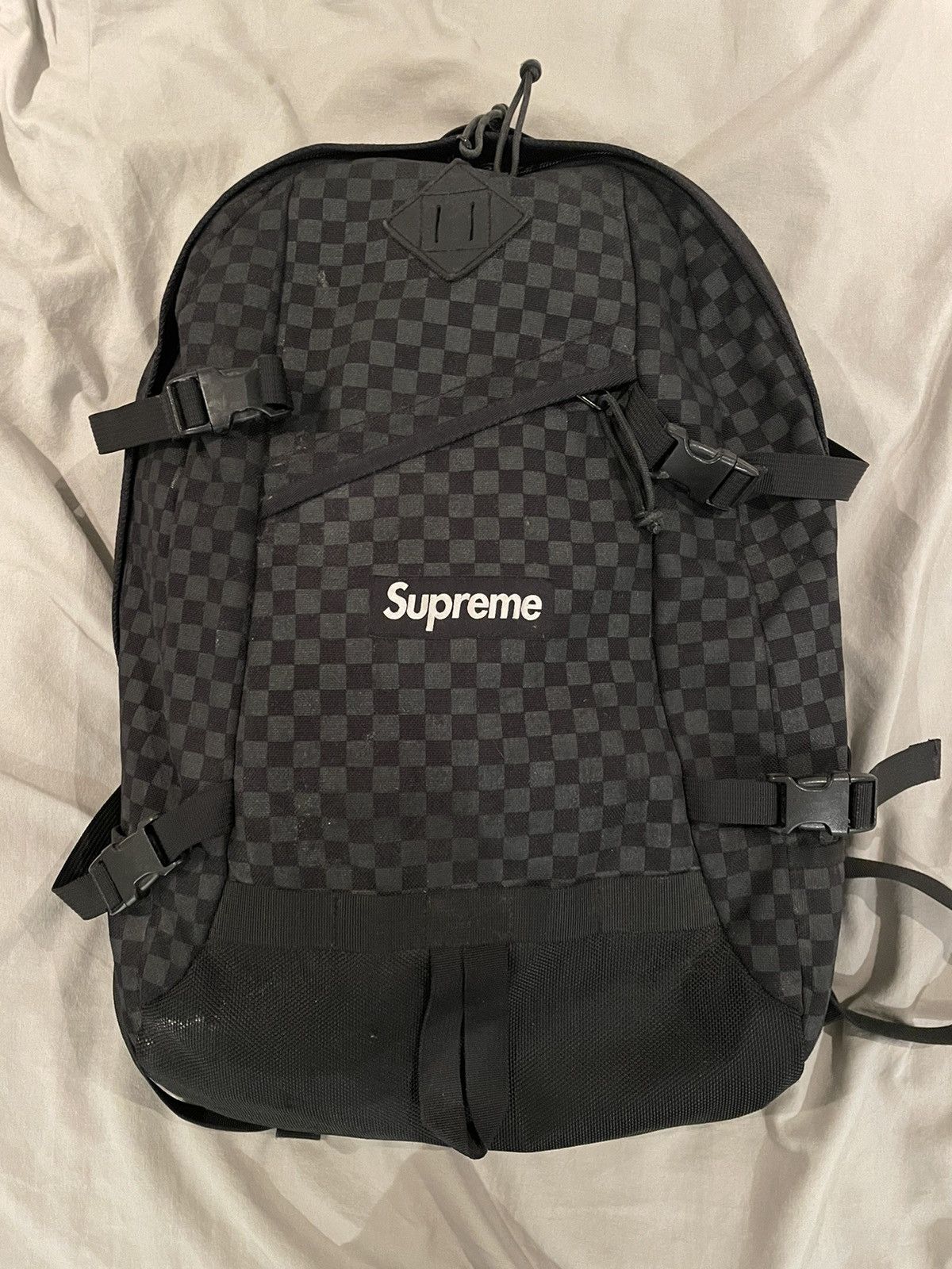 image of Fw11 Supreme Black Damier Lv Style Backpack Bag, Men's