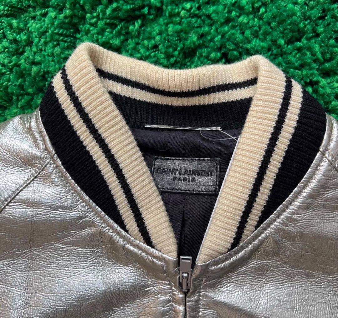 Saint Laurent Paris Saint Laurent Silver all leather baseball jacket Size US XL / EU 56 / 4 - 2 Thumbnail