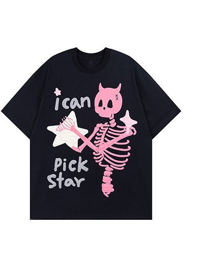 Other Devil Horn Skull Skeleton Stars Funny Graphic T-Shirt Size US M / EU 48-50 / 2 - 1 Thumbnail