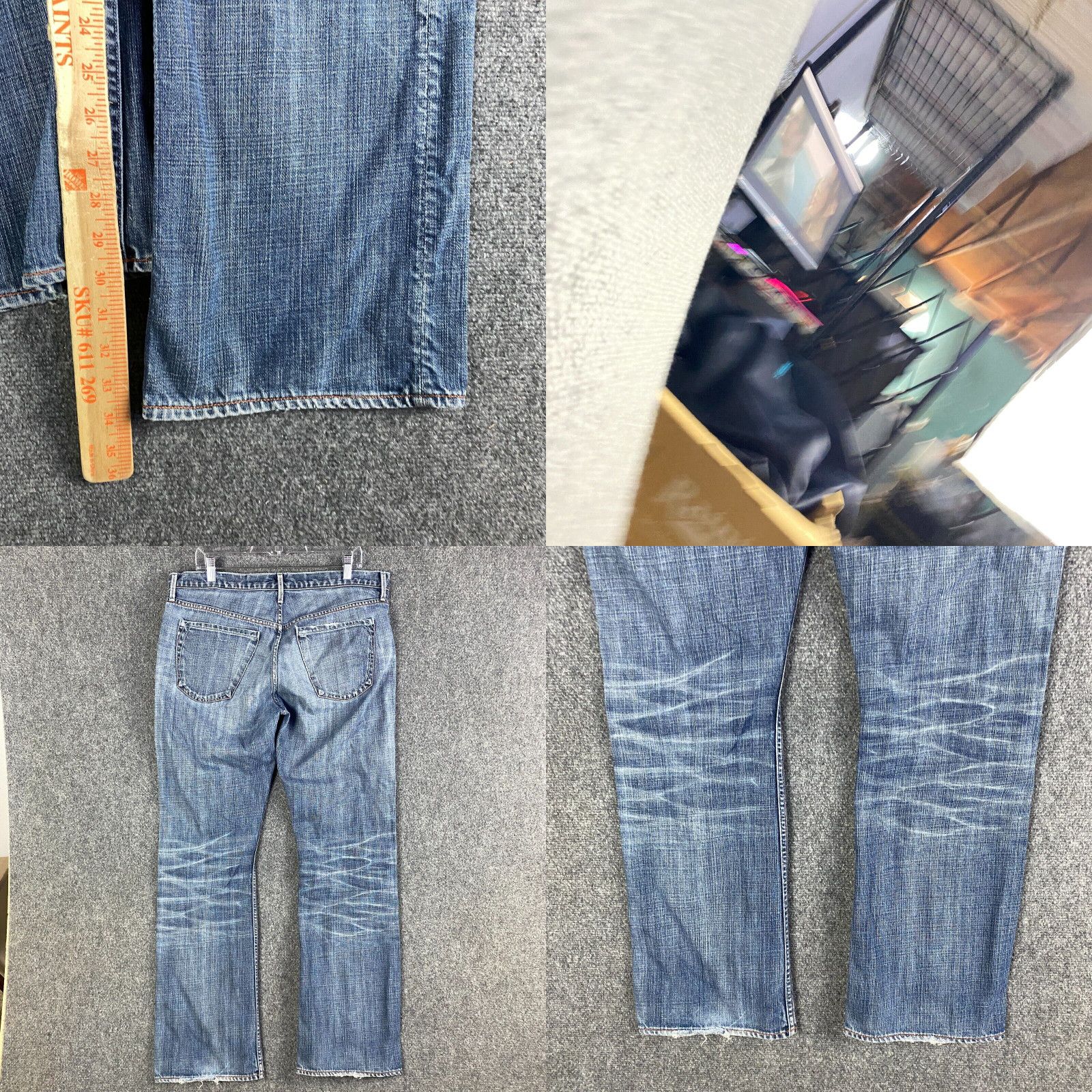 Vintage Earnest Sewn Jeans Men's 38x34 Straight Leg Denim Distressed Size US 38 / EU 54 - 4 Thumbnail