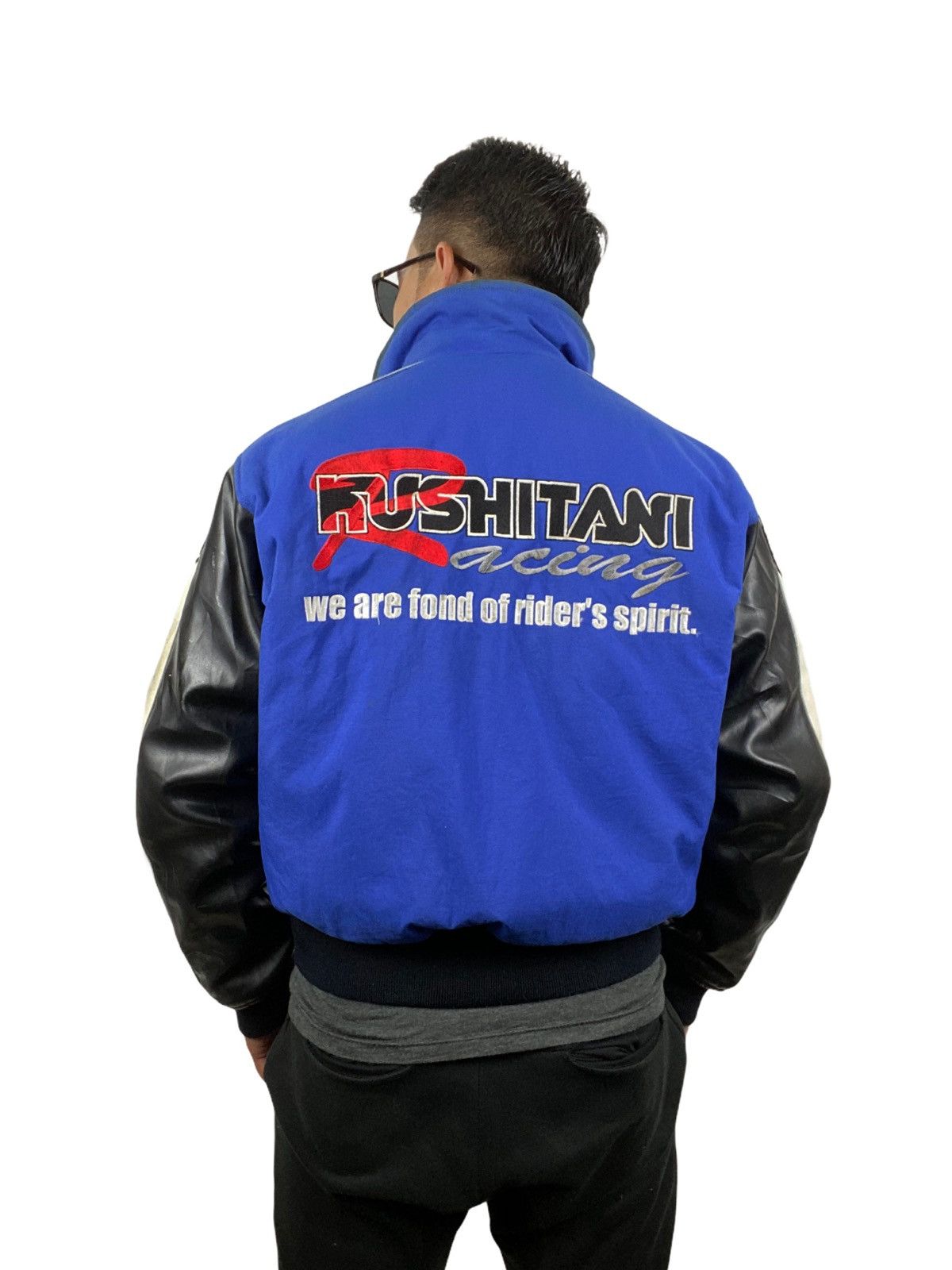 image of Vintage Kushitani Racing Jacket in Blue/Black/White, Men's (Size Medium)