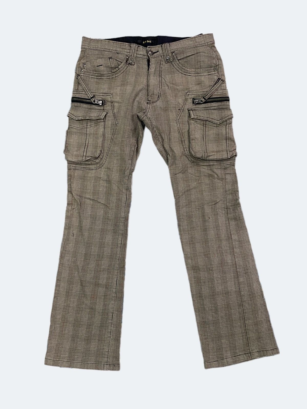 BEEBALL 8 Pocket Checked Bootcut Cargo Pants
