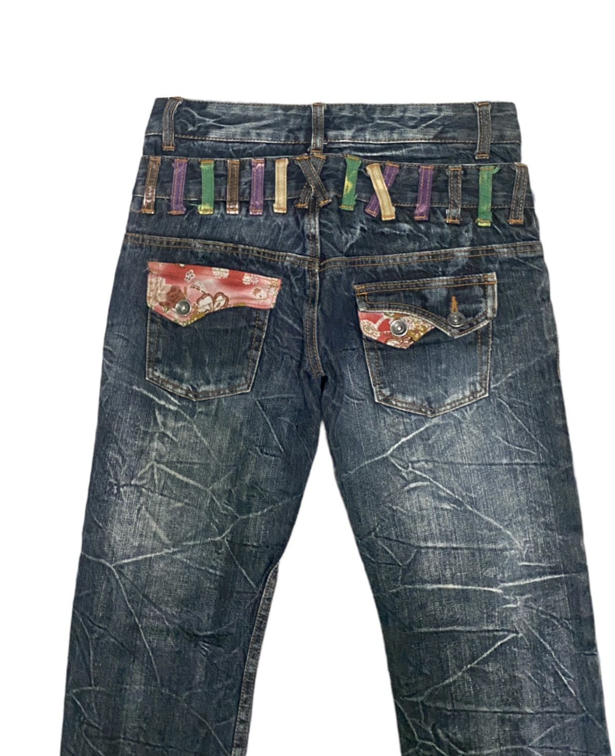 Japanese Brand NYLAUS JEANS Double Waist Low Rise Whisker Jeans Size 28" / US 6 / IT 42 - 8 Thumbnail