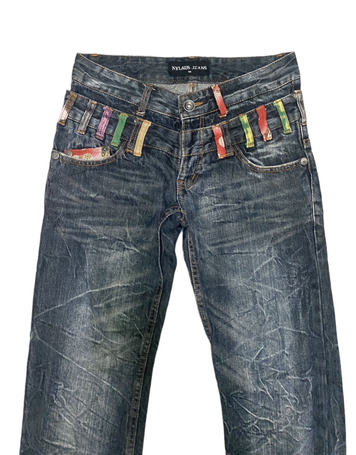 Japanese Brand NYLAUS JEANS Double Waist Low Rise Whisker Jeans Size 28" / US 6 / IT 42 - 5 Thumbnail