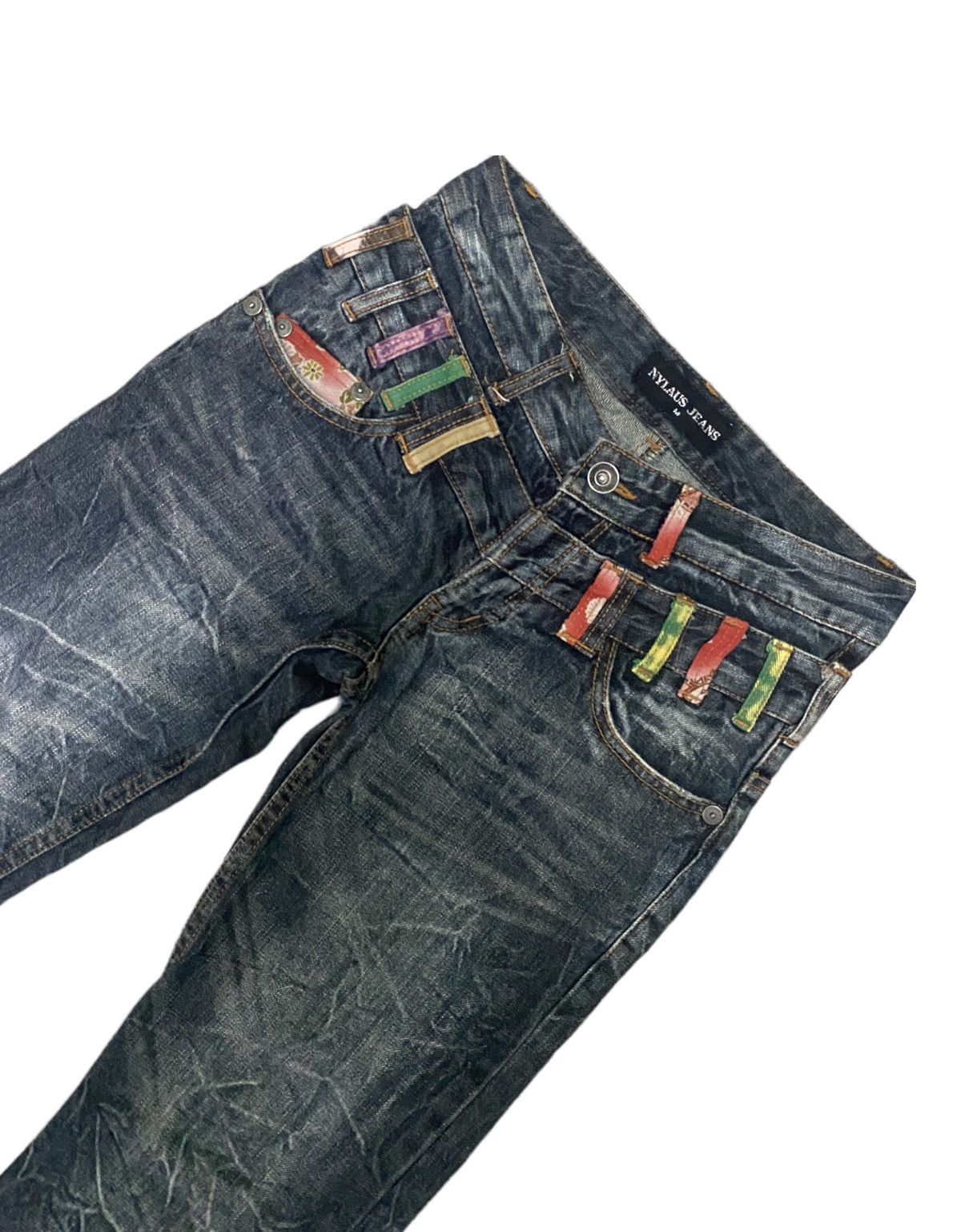 Japanese Brand NYLAUS JEANS Double Waist Low Rise Whisker Jeans Size 28" / US 6 / IT 42 - 3 Thumbnail