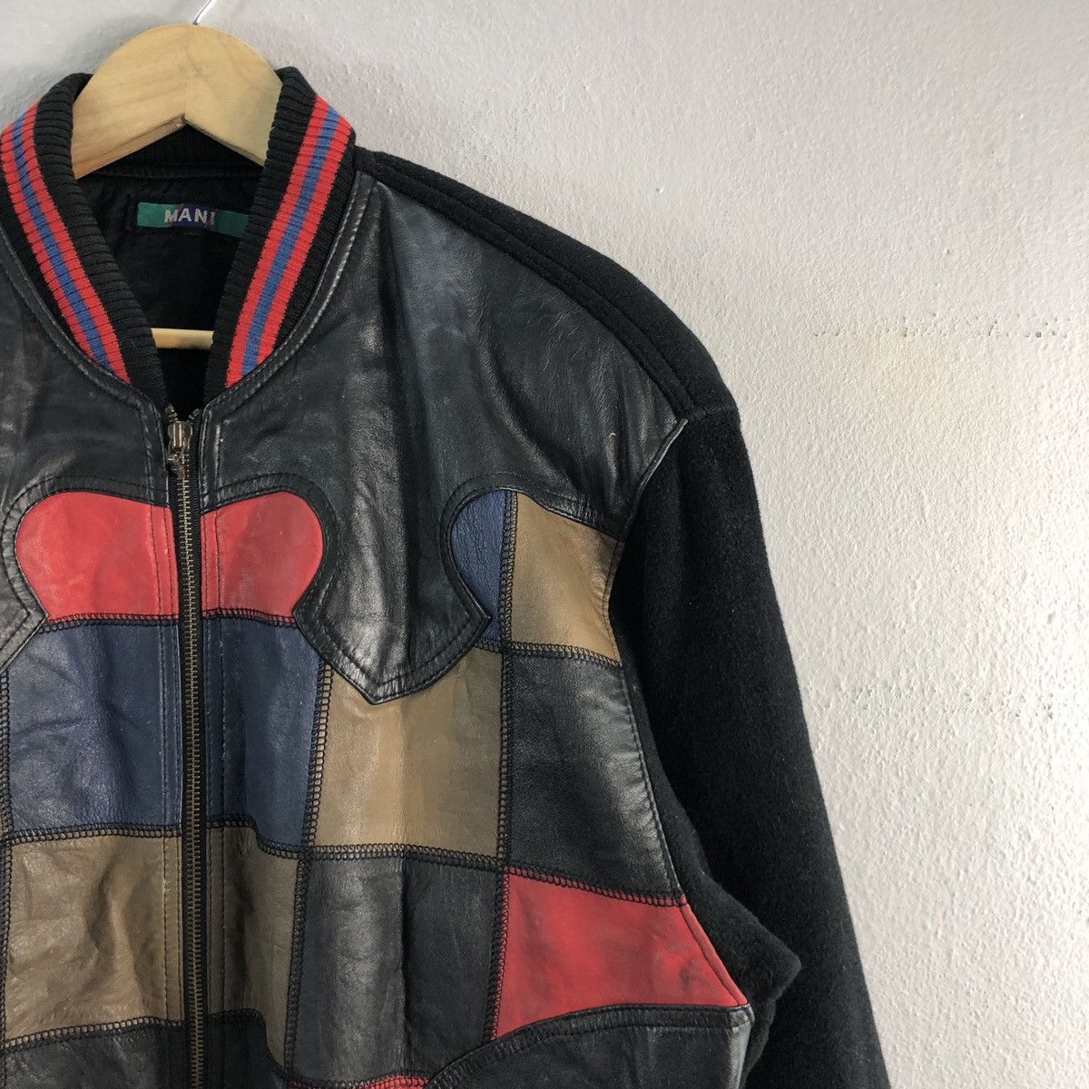 Vintage MANI Patchwork Design Style Leather Bomber Jacket