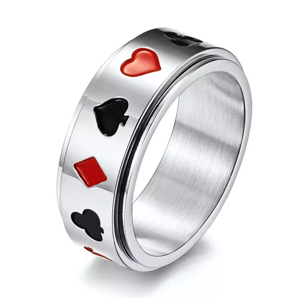 Jewelry 8mm Stainless Steel Rotatable Vintage Lucky Playing Card Size ONE SIZE - 1 Thumbnail