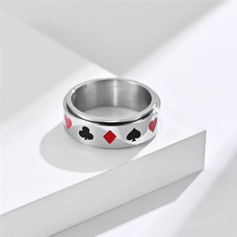 Jewelry 8mm Stainless Steel Rotatable Vintage Lucky Playing Card Size ONE SIZE - 2 Thumbnail