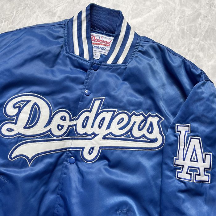 Vintage VTG 90s MLB LA DODGERS STARTER SATIN BOMBER JACKET DIAMOND