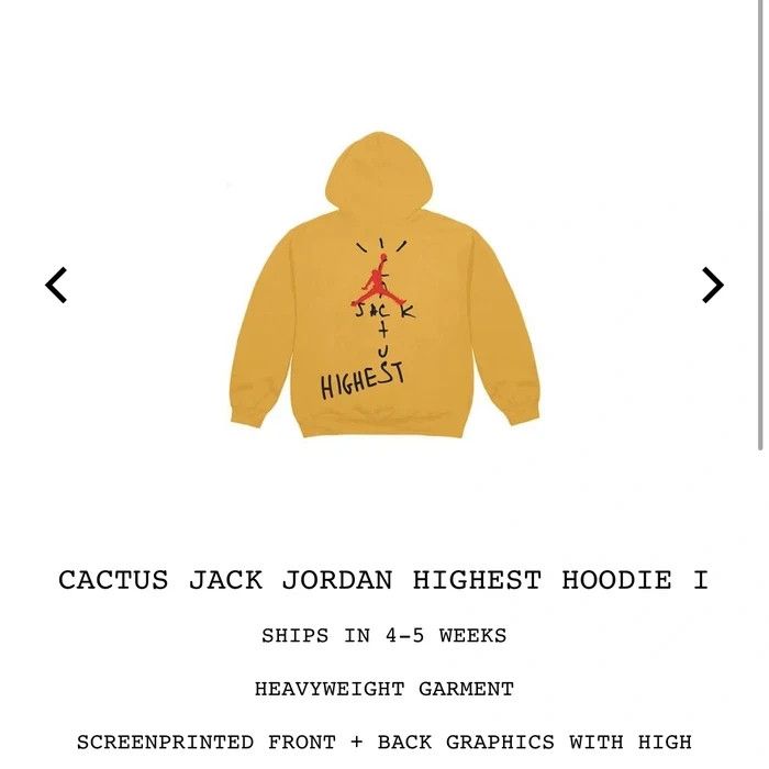 Travis Scott Small Gold Yellow Cactus Jack Highest Hoodie Sweatshirt |  Grailed