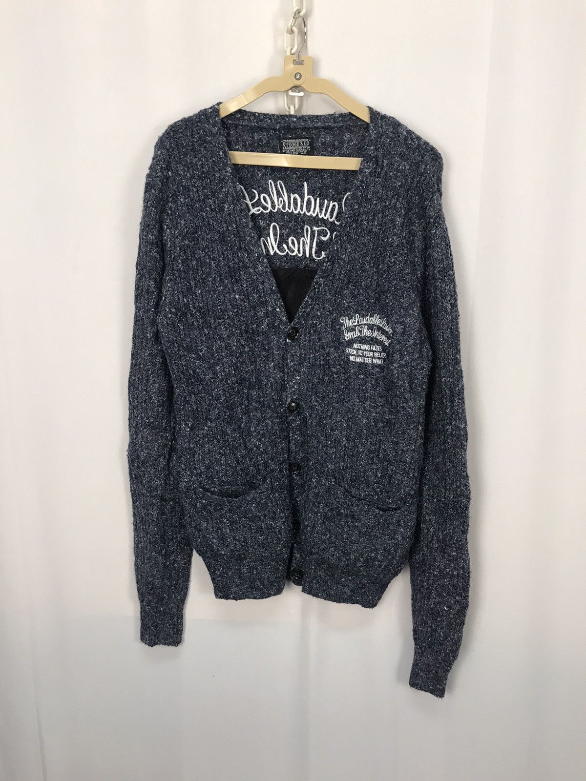 Japanese Brand Stooge&co wool button cardigan with patches and spellout Size US M / EU 48-50 / 2 - 8 Thumbnail