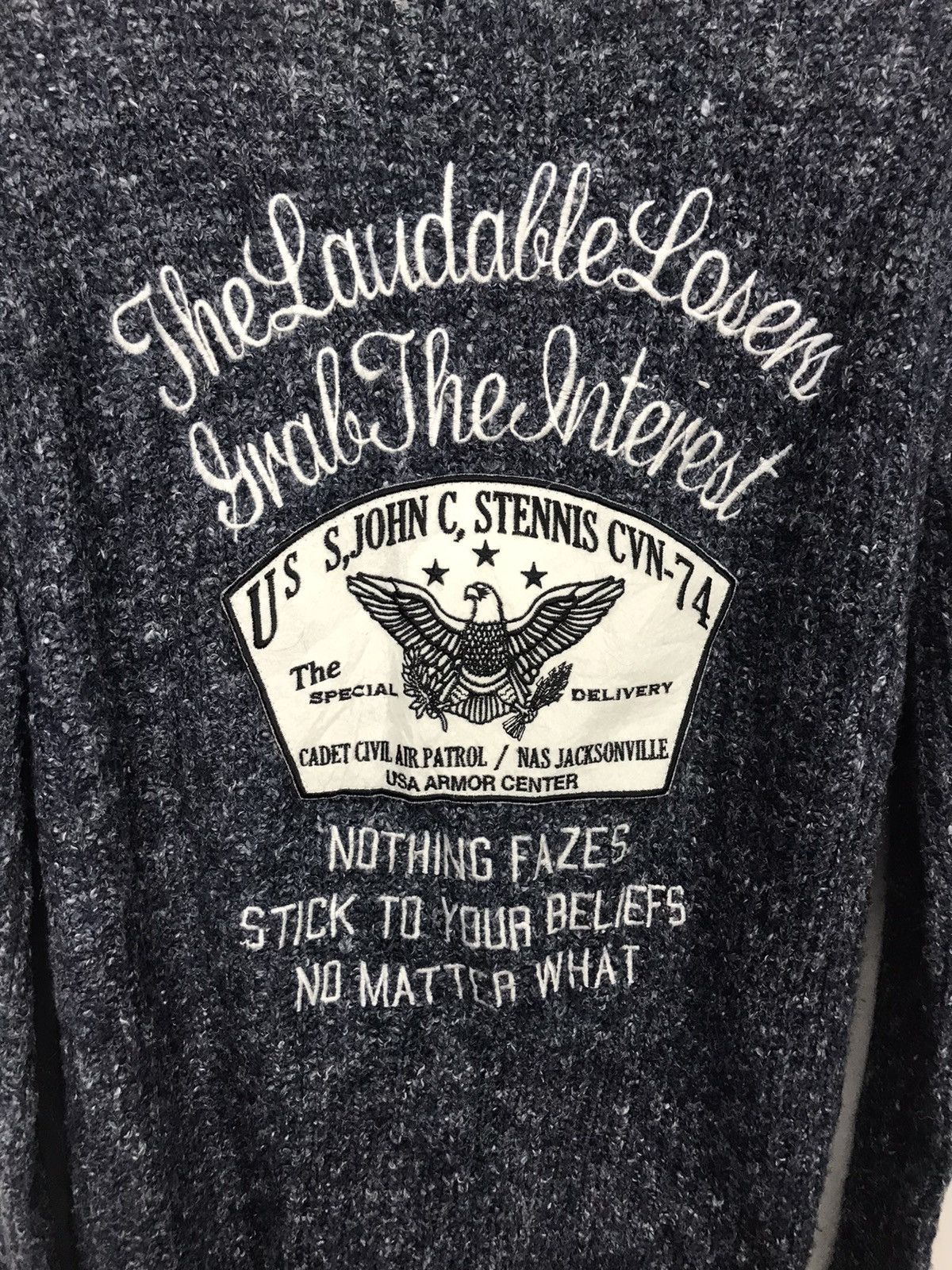 Japanese Brand Stooge&co wool button cardigan with patches and spellout Size US M / EU 48-50 / 2 - 6 Thumbnail