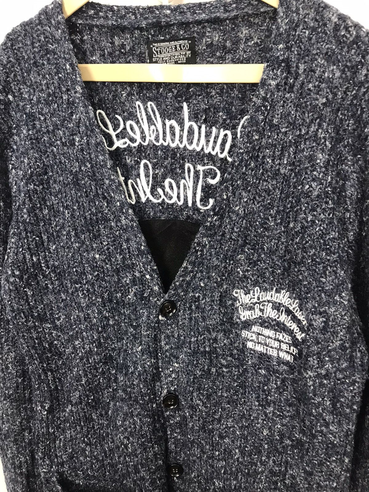 Japanese Brand Stooge&co wool button cardigan with patches and spellout Size US M / EU 48-50 / 2 - 7 Thumbnail