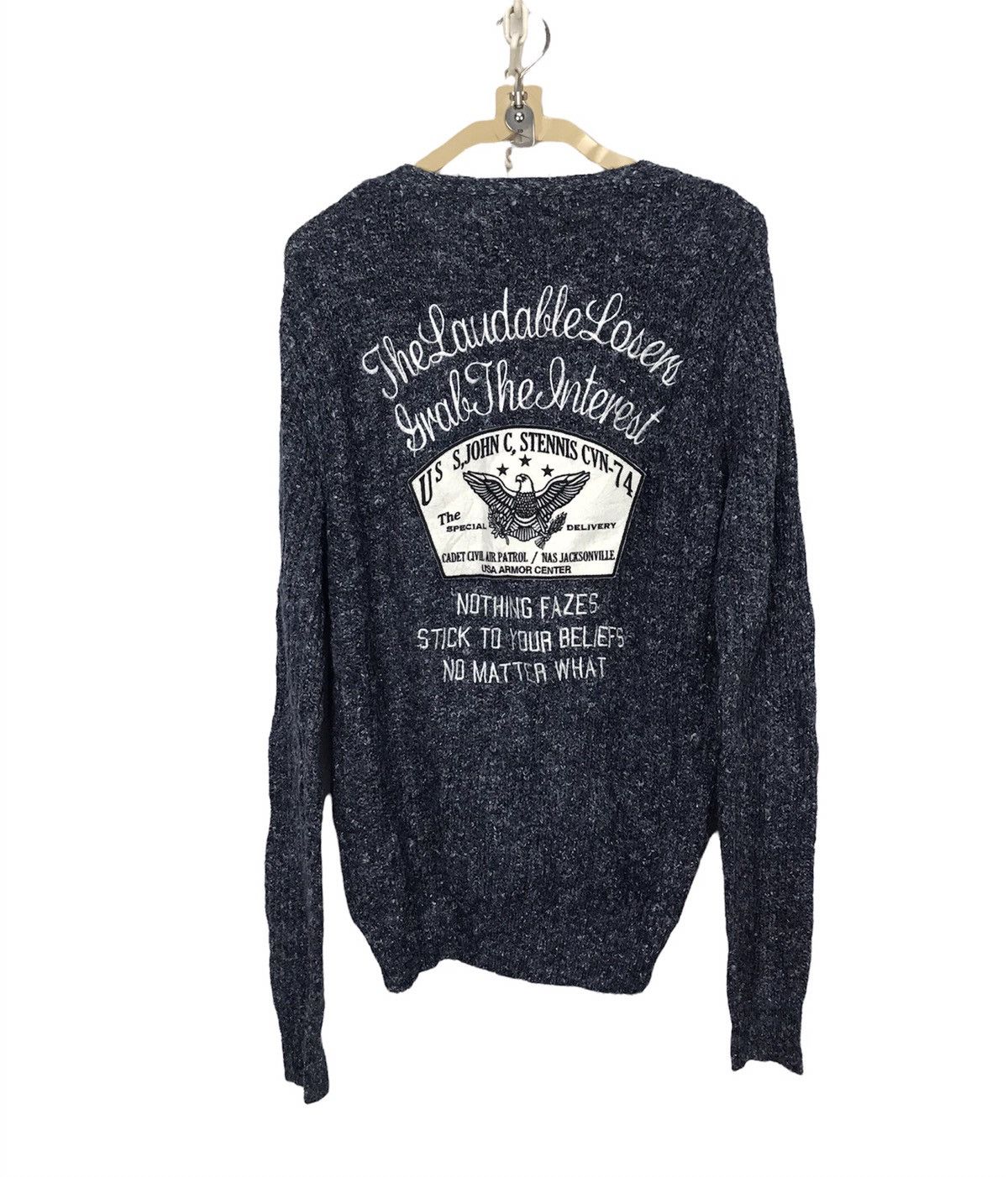 Japanese Brand Stooge&co wool button cardigan with patches and spellout Size US M / EU 48-50 / 2 - 2 Thumbnail
