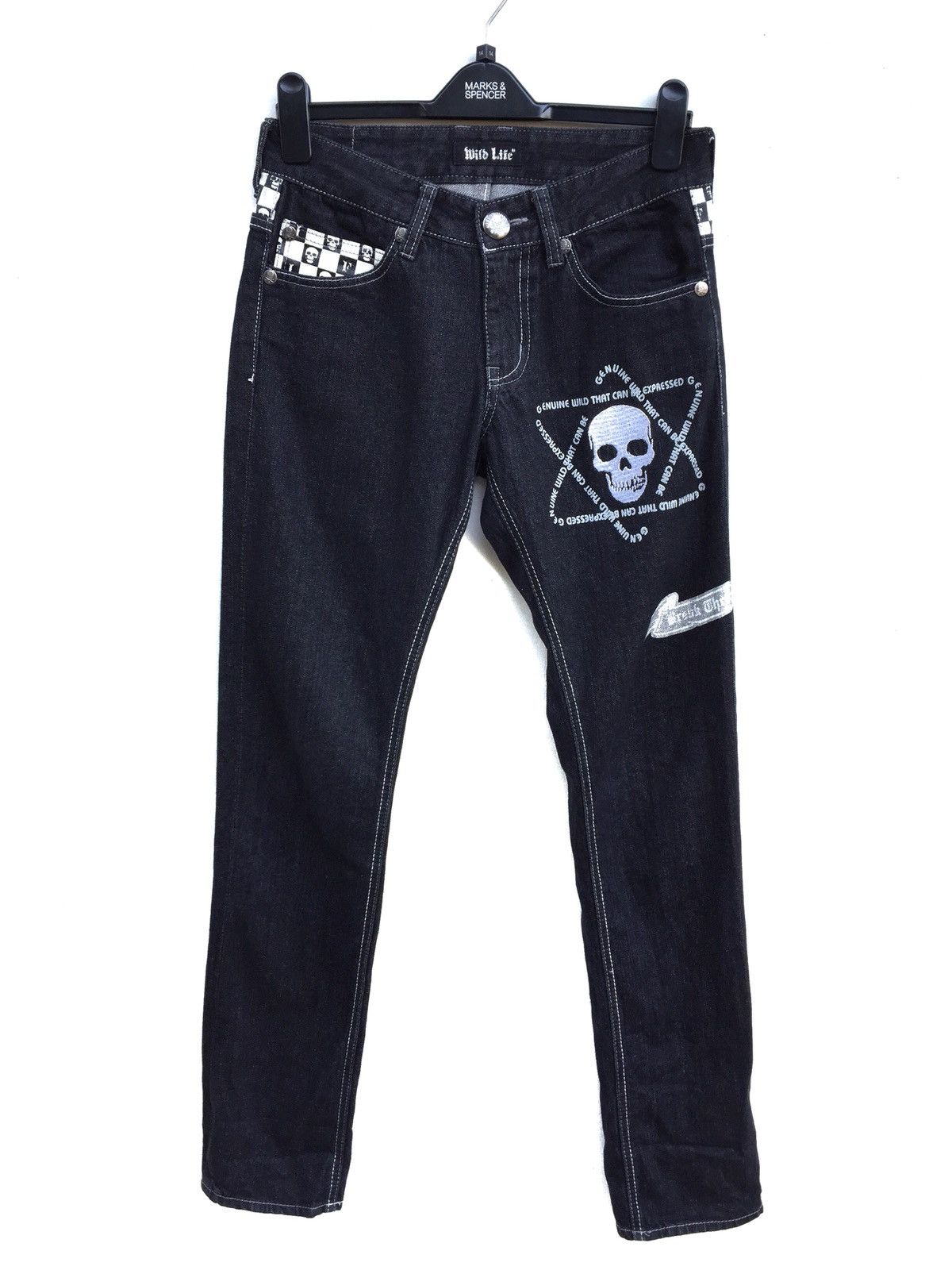 image of Hysteric Glamour x Vintage Wild Life Embroidered Skull Jeans in Denim (Size 30)