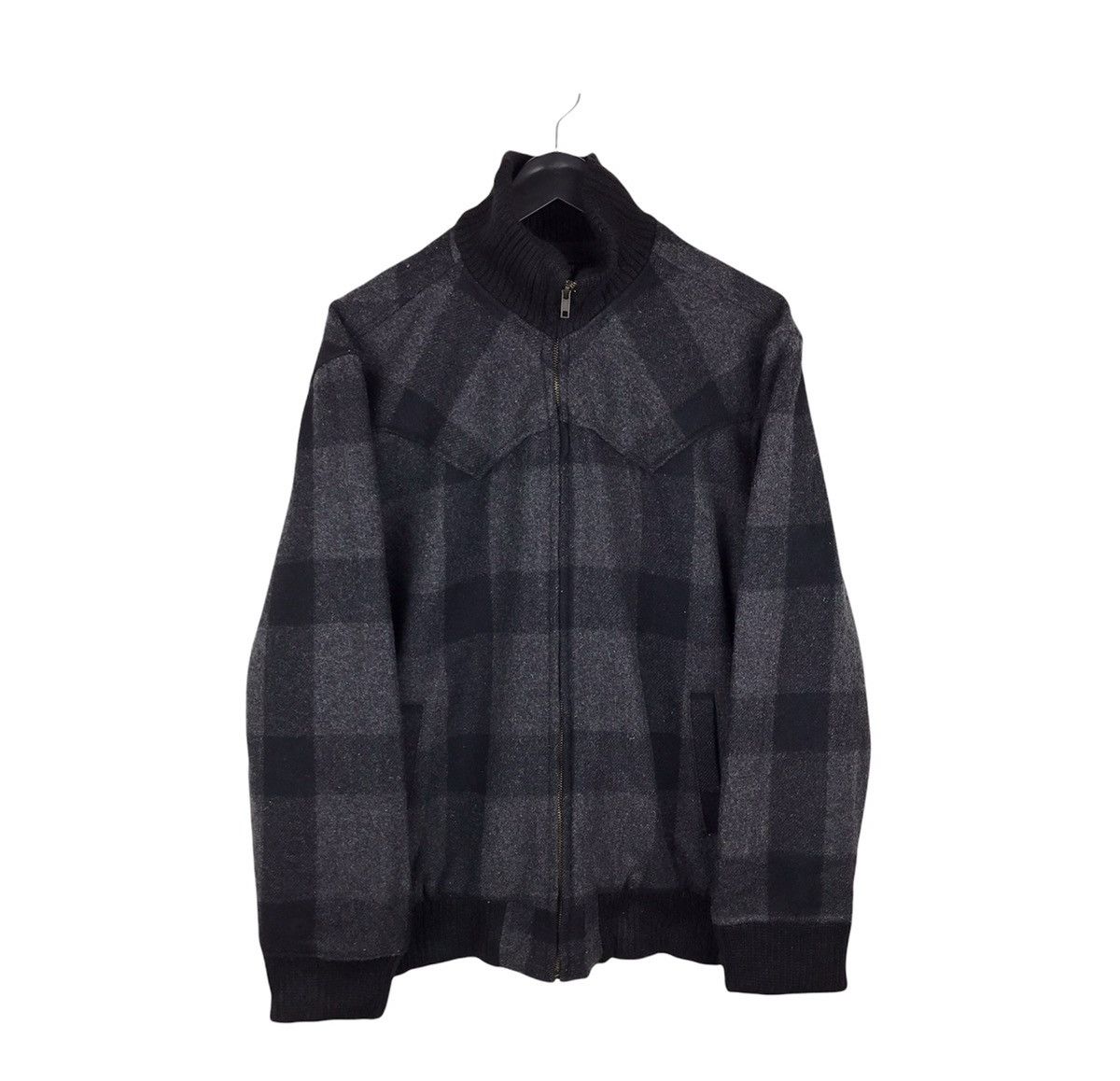 image of Vintage Woolrich Checkered Grid Design Wool Zipper Jacket in Grey, Men's (Size Medium)