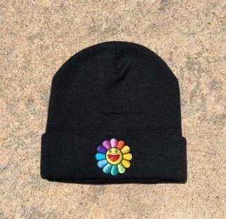 J Balvin × Takashi Murakami Black Rainbow Flower Beanie Hat ABC Colores Size ONE SIZE - 4 Thumbnail