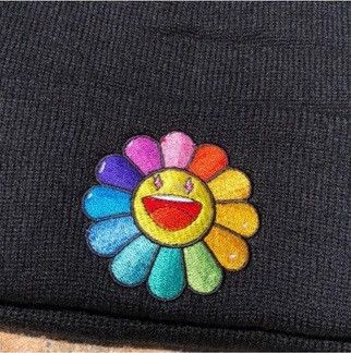 J Balvin × Takashi Murakami Black Rainbow Flower Beanie Hat ABC Colores Size ONE SIZE - 3 Thumbnail