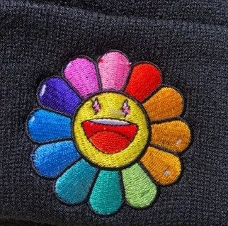 J Balvin × Takashi Murakami Black Rainbow Flower Beanie Hat ABC Colores Size ONE SIZE - 5 Thumbnail