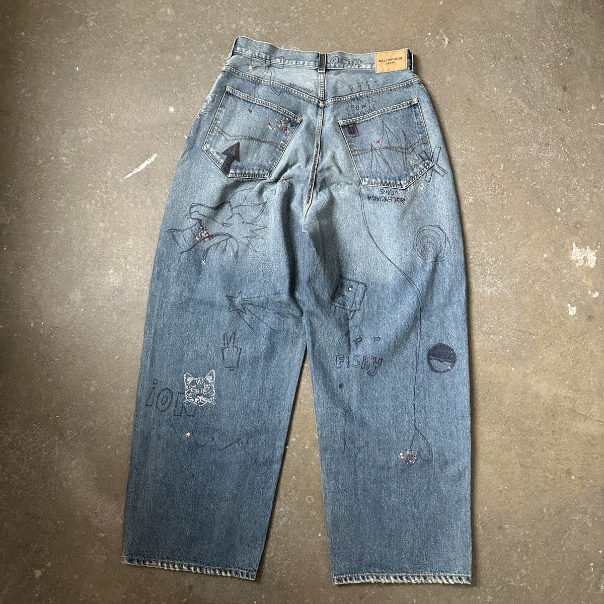 Balenciaga Balenciaga FW22 Rhinestone Scribble Baggy Denim Size US 34 / EU 50 - 3 Thumbnail