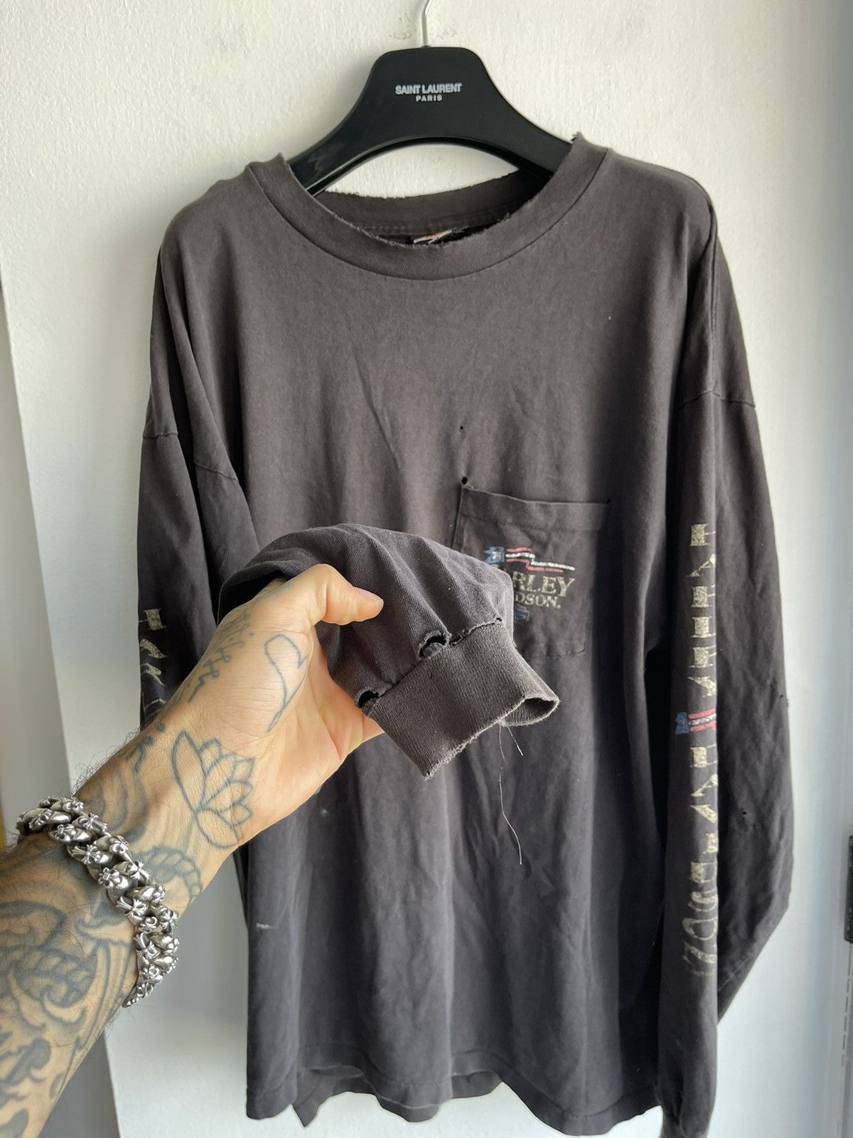Harley Davidson × Vintage Vintage 1997 Harley Davidson Thrashed Shirt Black Size US XXL / EU 58 / 5 - 2 Thumbnail