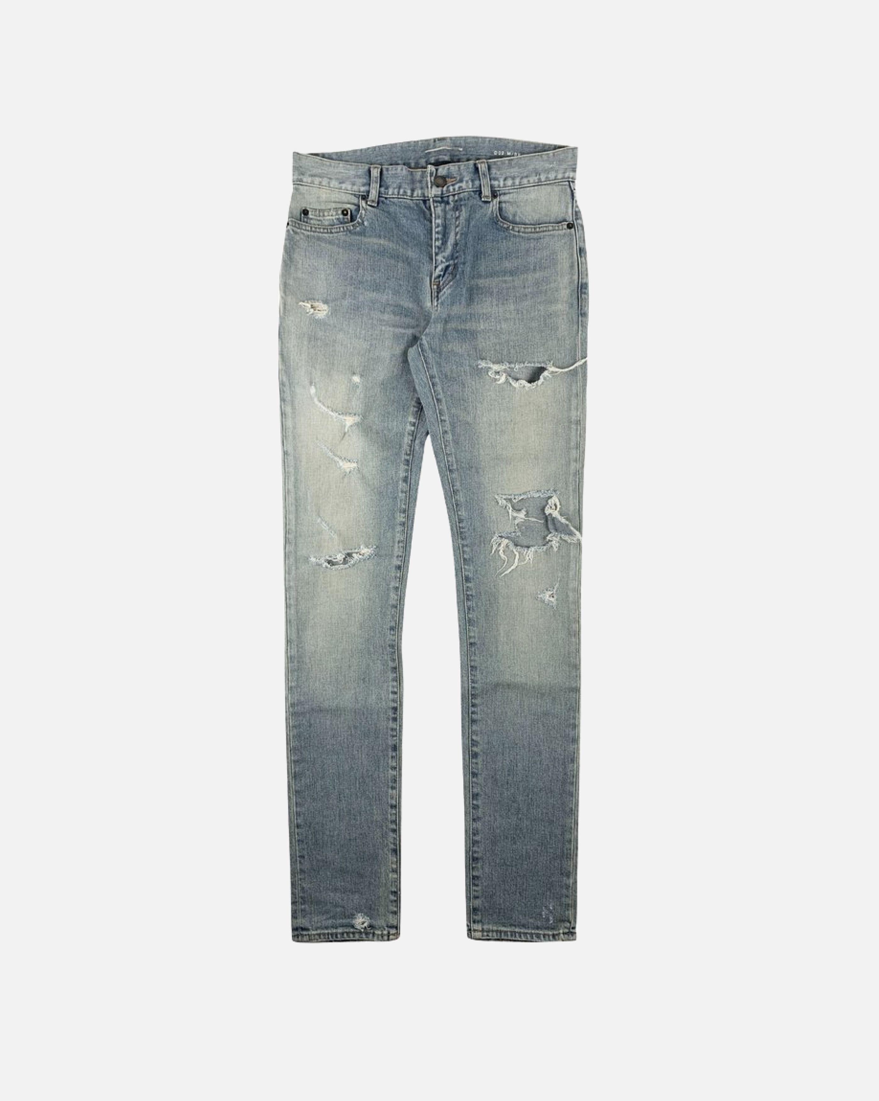 Saint Laurent Paris Saint Laurent SS19 Blue Distressed Rip Jeans Size US 28 / EU 44 - 1 Thumbnail