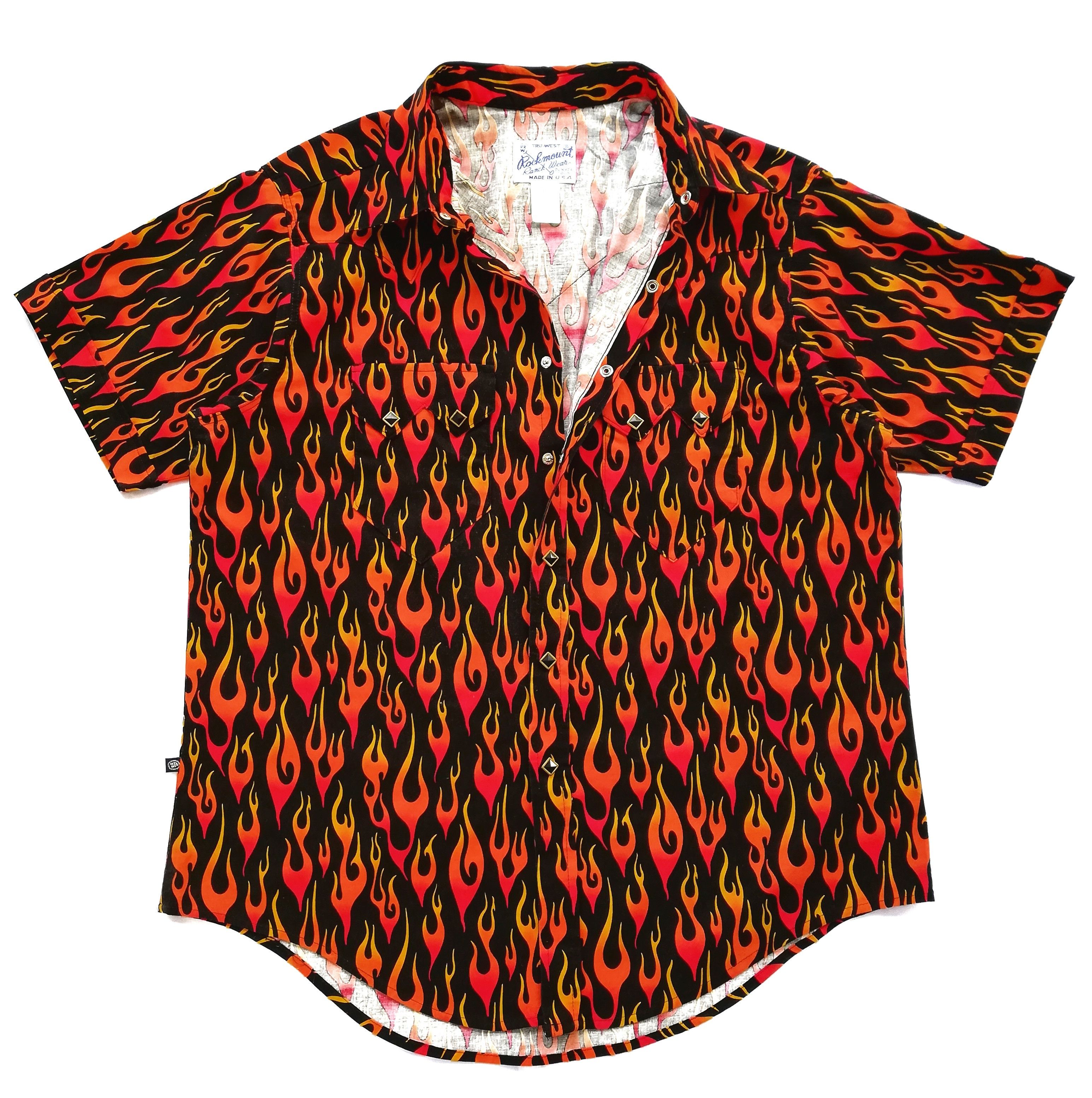 Rockmount Ranch Wear × Vintage 🔥Design Iconic Style F/W 18 Prada Flames Fullprint Bowling Size US M / EU 48-50 / 2 - 1 Thumbnail