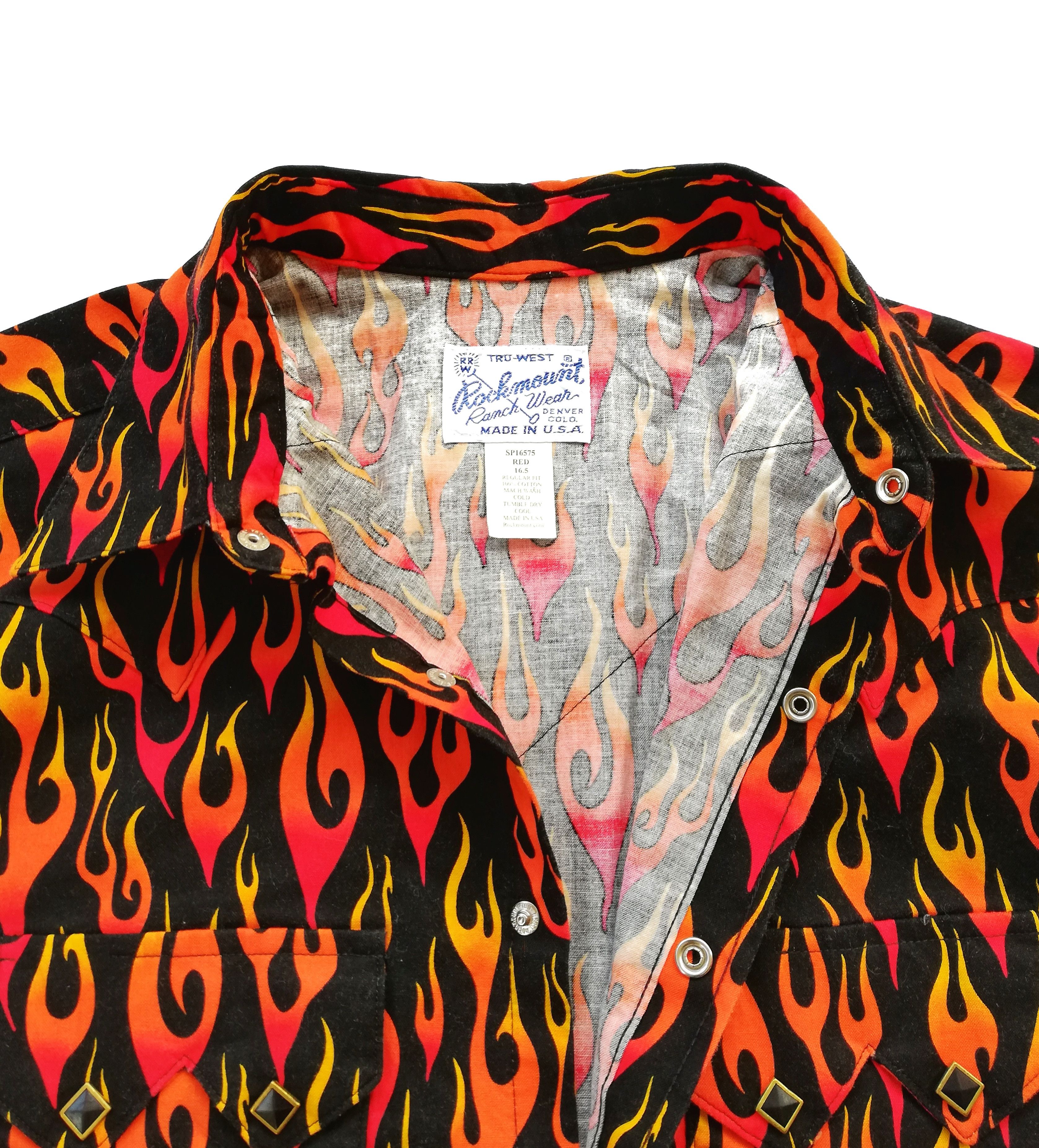 Rockmount Ranch Wear × Vintage 🔥Design Iconic Style F/W 18 Prada Flames Fullprint Bowling Size US M / EU 48-50 / 2 - 6 Thumbnail
