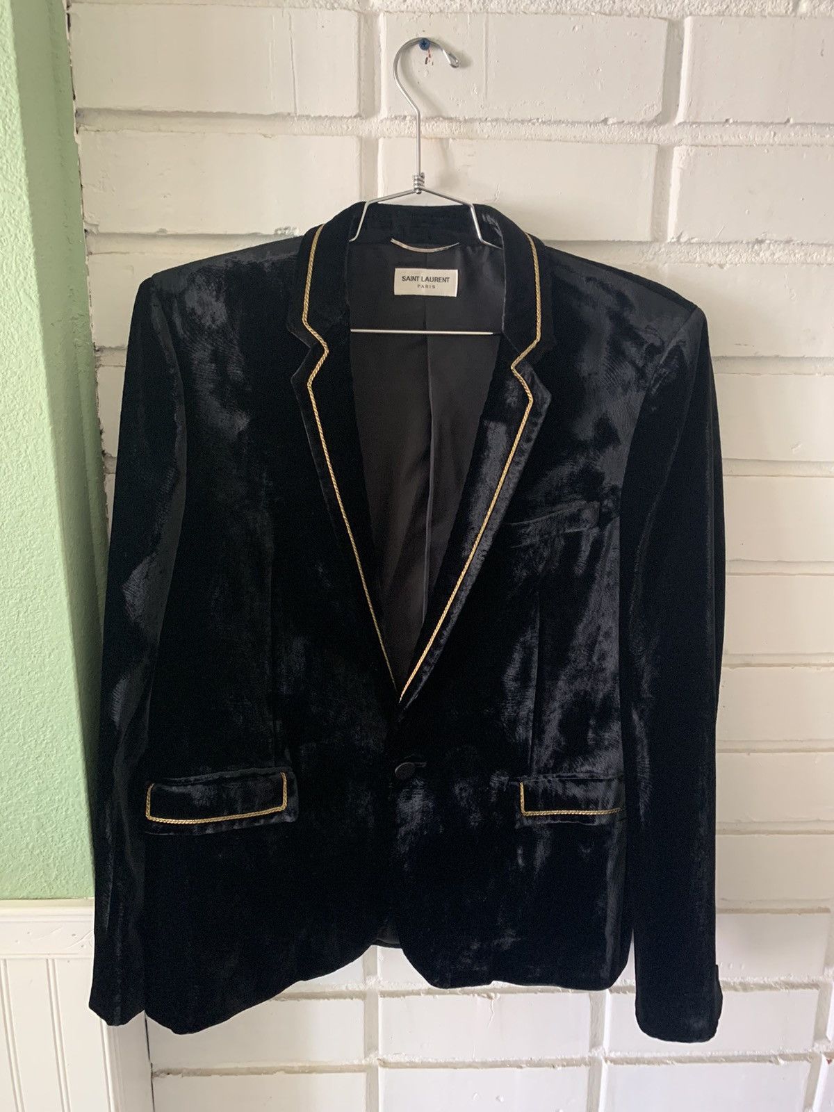 Saint Laurent Paris Saint Laurent Velvet Gold Trimmed Blazer (sz 50) Size 50R - 1 Thumbnail