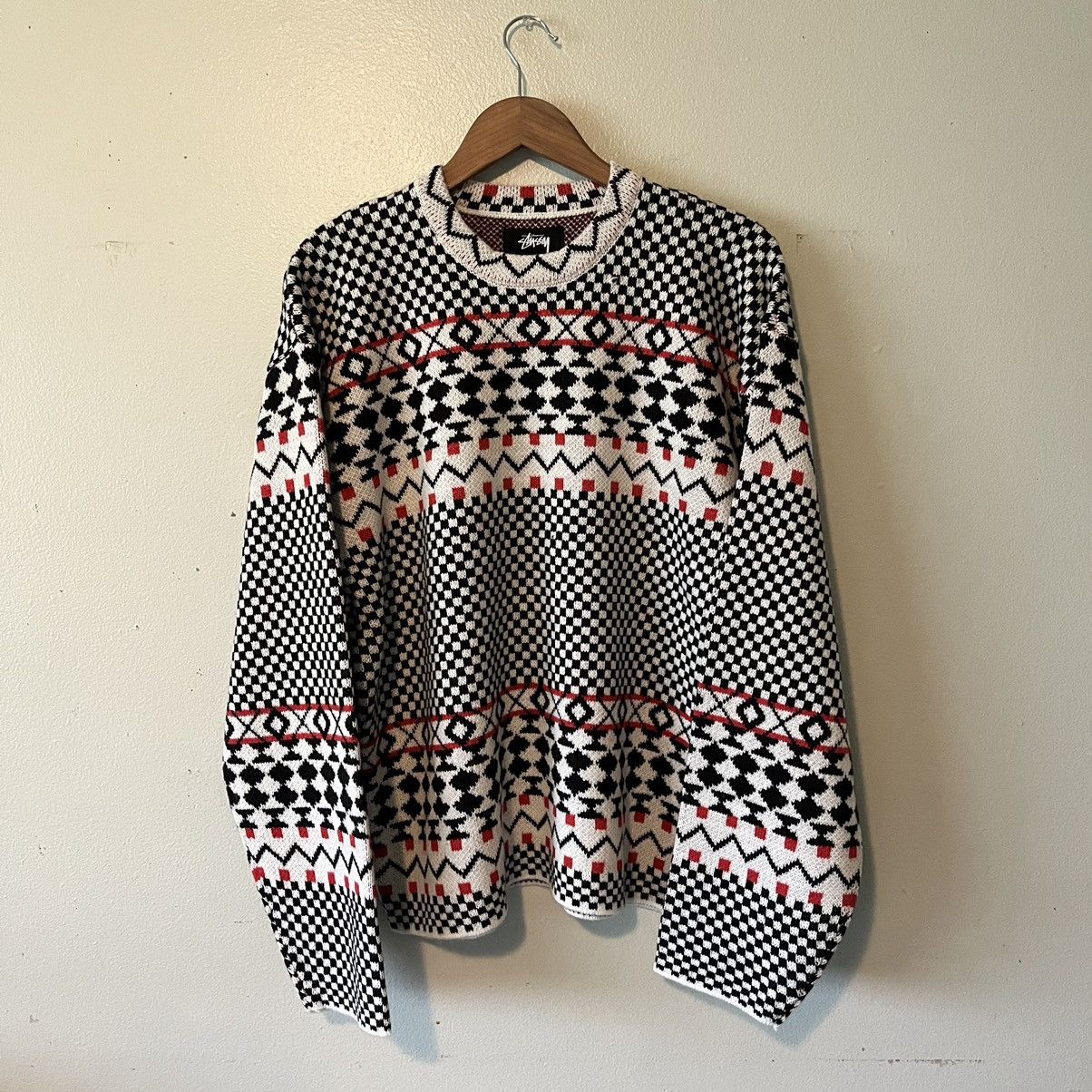 image of Noma T D x Stussy Jacquard Knit Sweater in Black/White, Men's (Size Large)