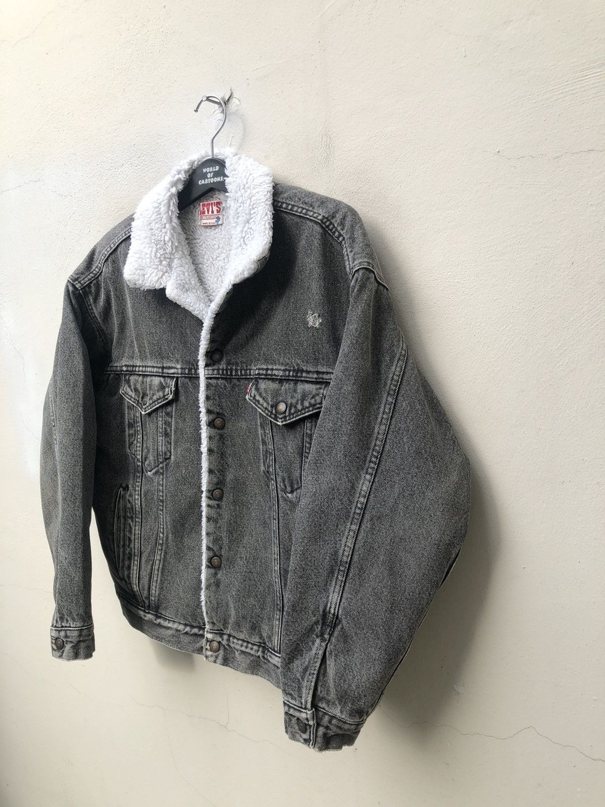 Levi's 80s Levi’s Sherpa Lining Distressed Faded Black Jacket Size US L / EU 52-54 / 3 - 3 Thumbnail