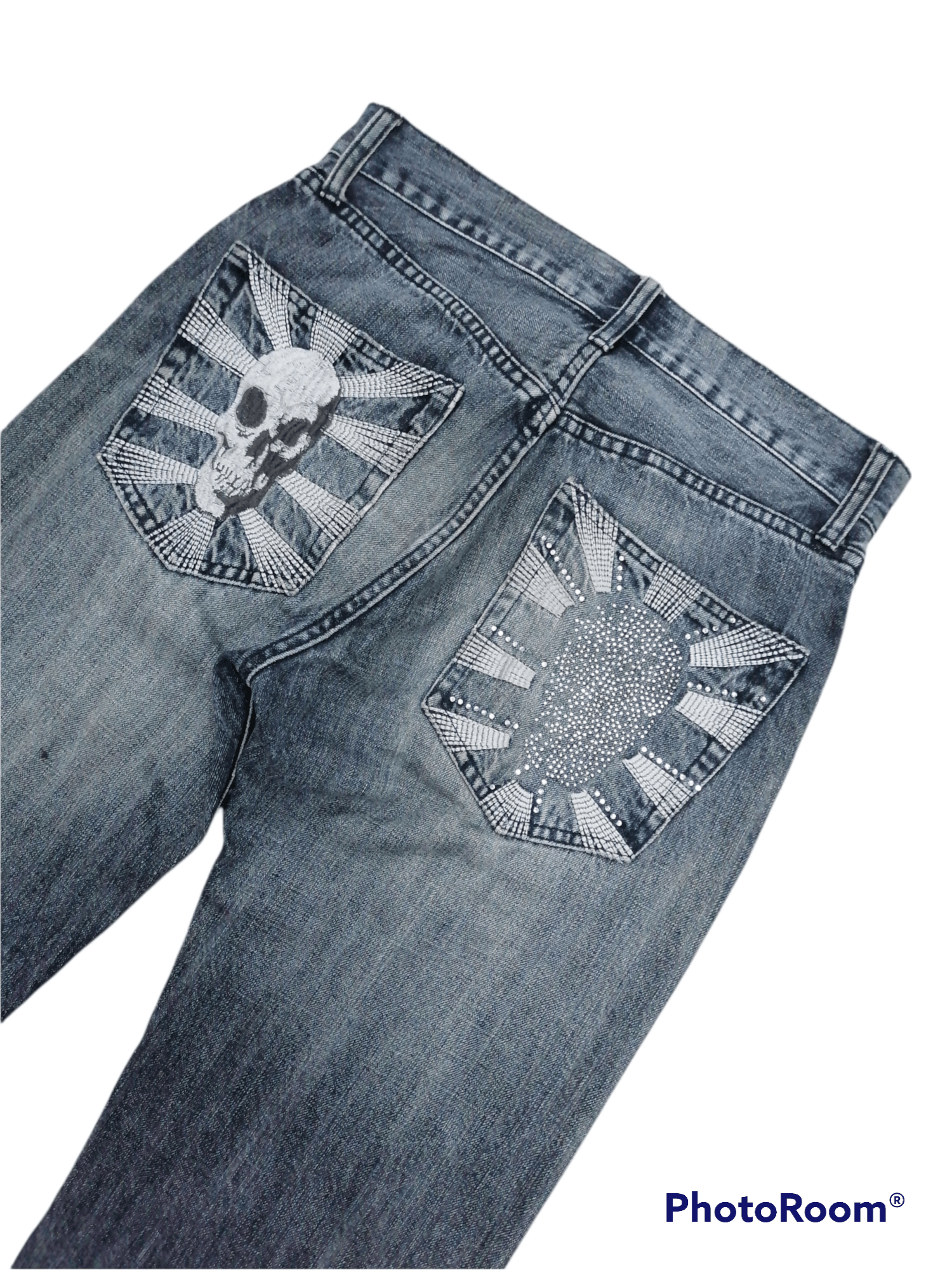 Japanese Brand Skull Logo❗Sorridere Distressed Denim Pants🔥 Size US 29 - 2 Thumbnail