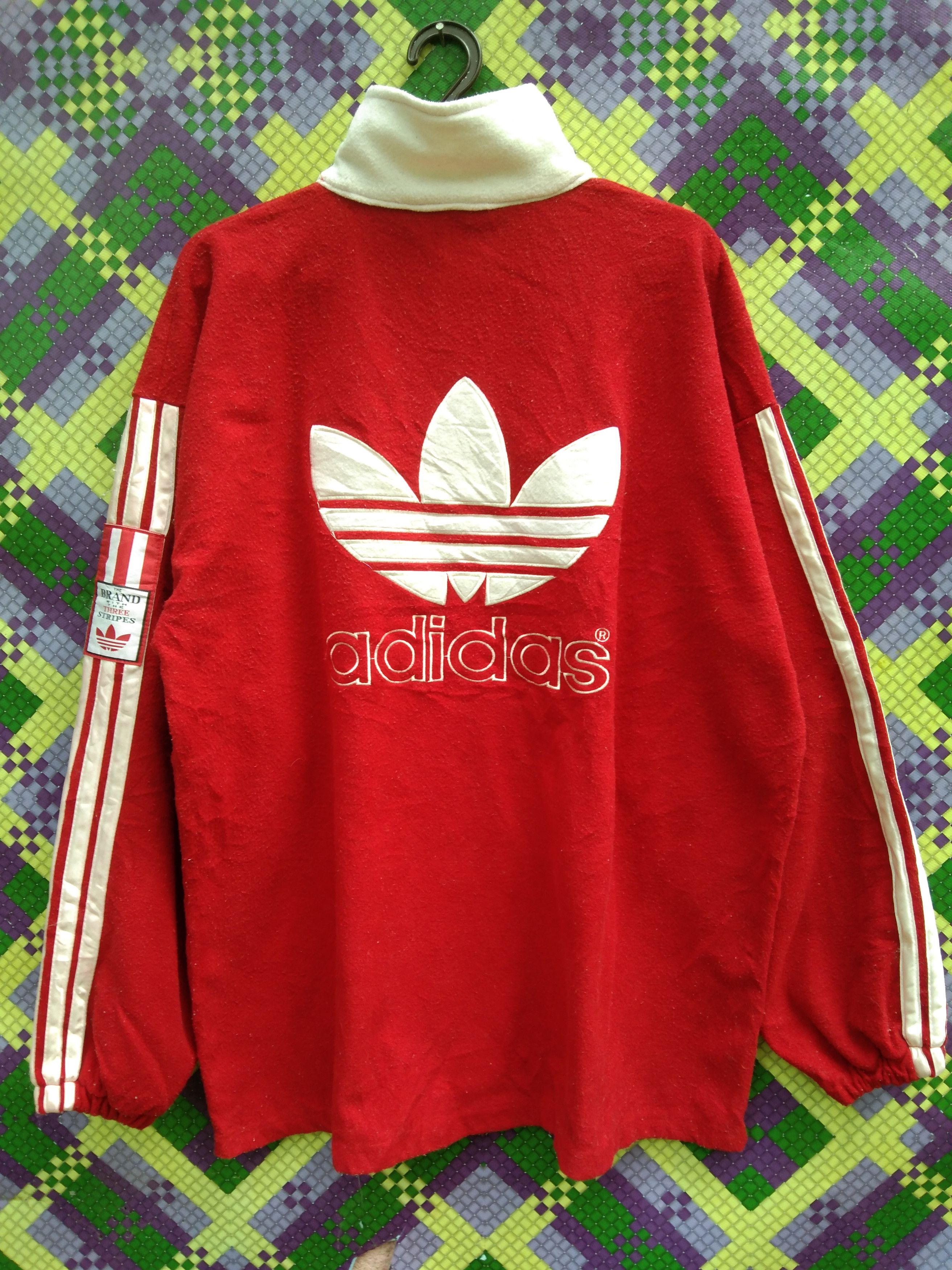 Rare!! popular Vintage Adidas Trefoil Big Logo Spellout Embroidery Striped Sweatshirt