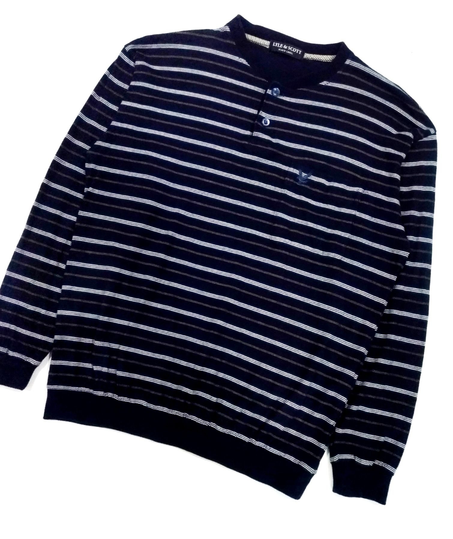 Black Label × Lyle & Scott RARE! LYLE & SCOTT HENLEY BLACK STRIPES L/SLEEVE T-SHIRT Size US M / EU 48-50 / 2 - 3 Thumbnail