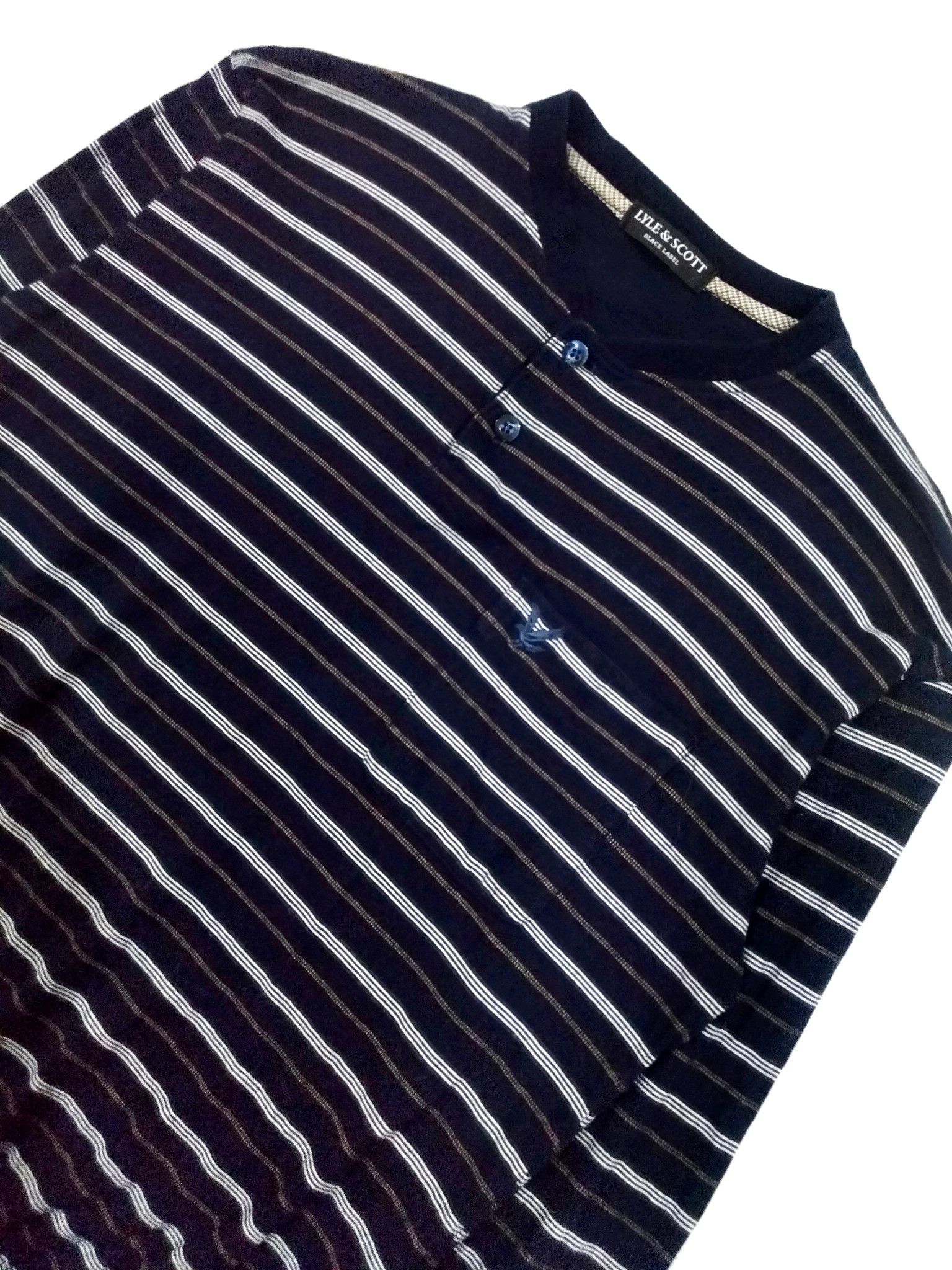 Black Label × Lyle & Scott RARE! LYLE & SCOTT HENLEY BLACK STRIPES L/SLEEVE T-SHIRT Size US M / EU 48-50 / 2 - 5 Thumbnail
