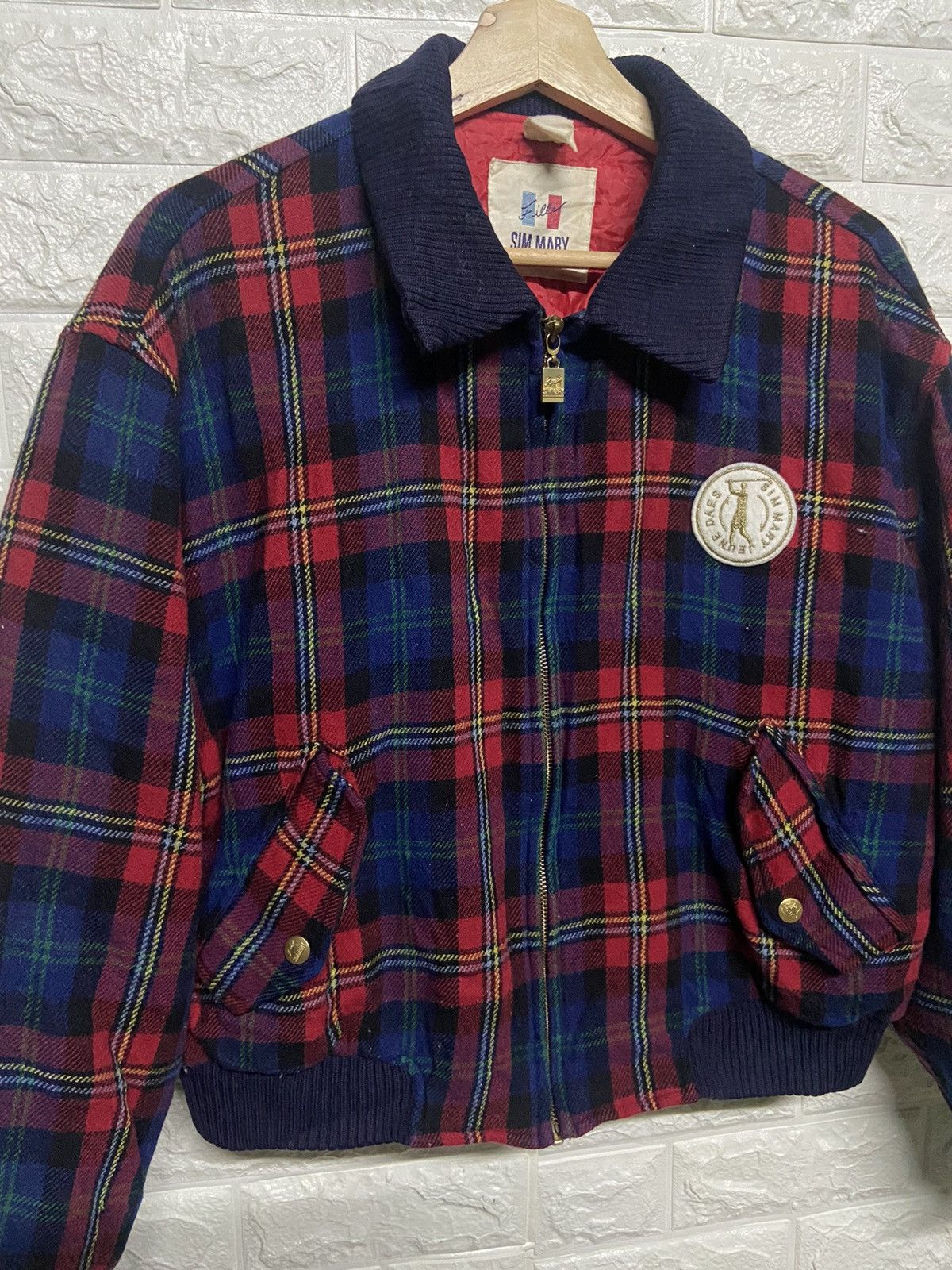 Vintage Vintage Sim Mary Checkered Wool Zip Up Bomber Jacket Size US S / EU 44-46 / 1 - 3 Thumbnail