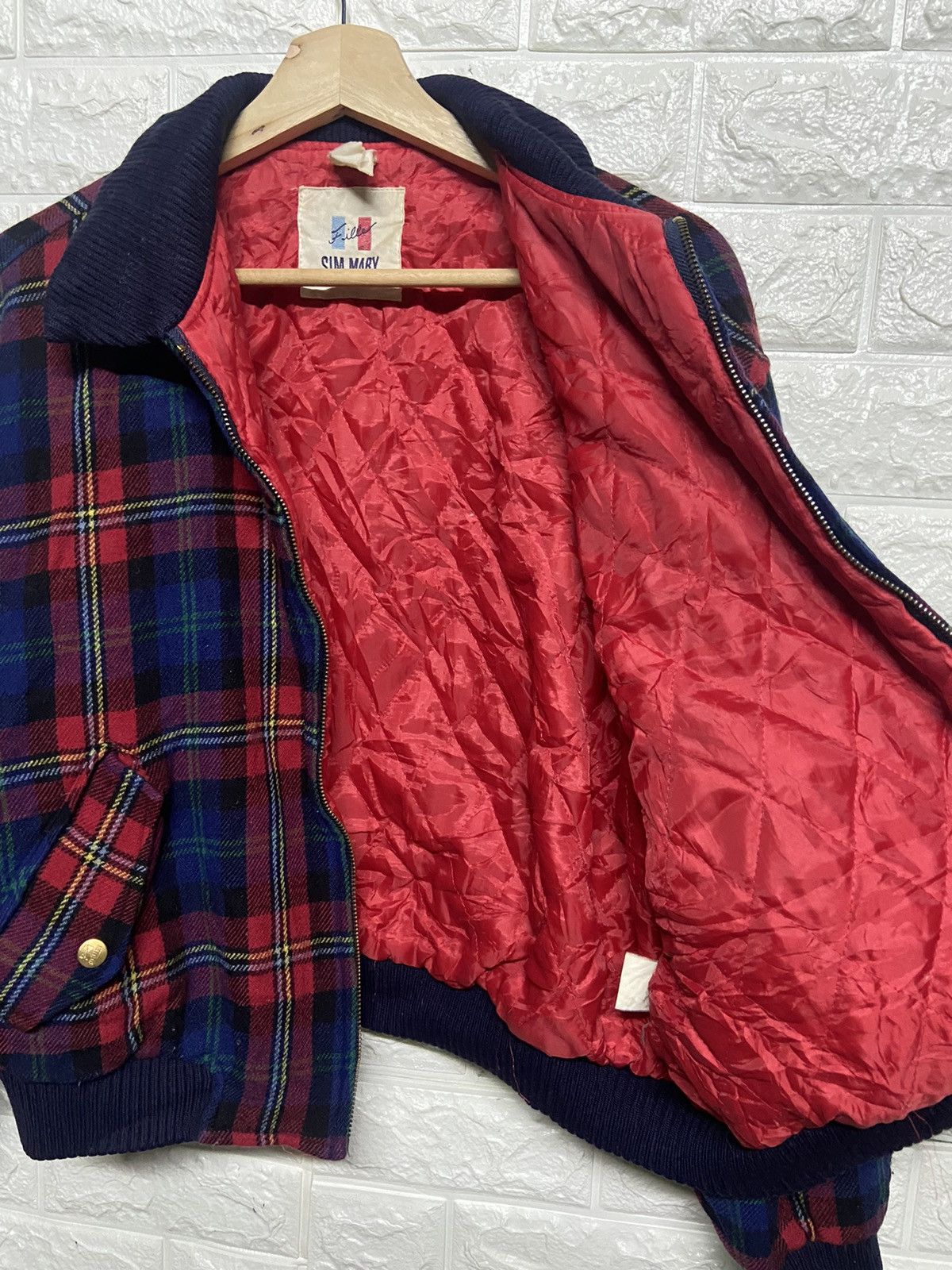 Vintage Vintage Sim Mary Checkered Wool Zip Up Bomber Jacket Size US S / EU 44-46 / 1 - 6 Thumbnail