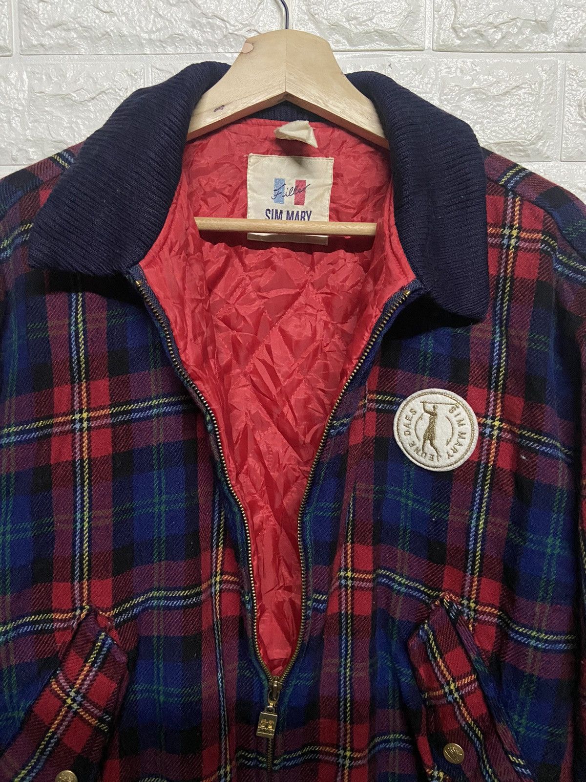 Vintage Vintage Sim Mary Checkered Wool Zip Up Bomber Jacket Size US S / EU 44-46 / 1 - 5 Thumbnail