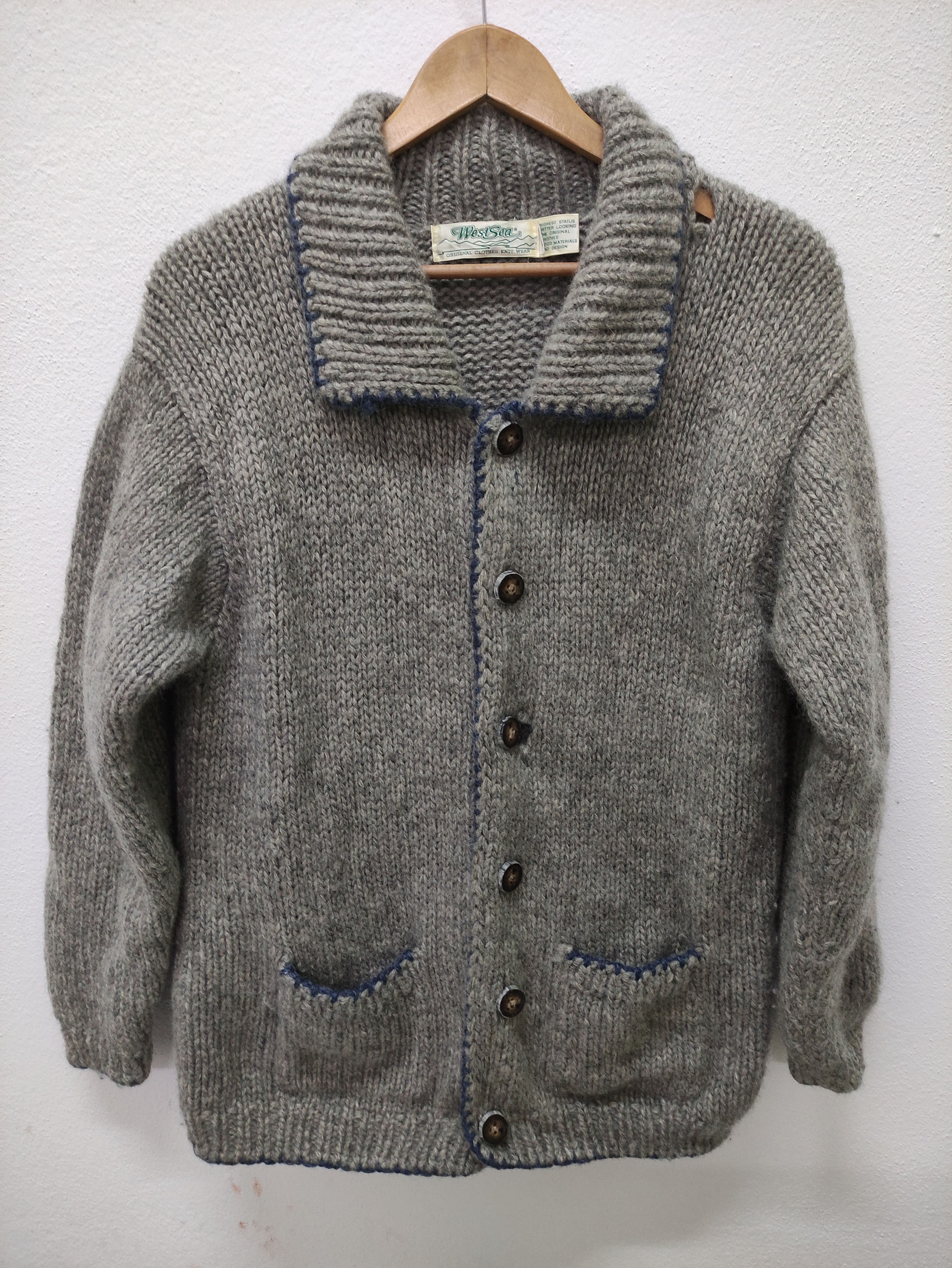Vintage Vintage West Sea Button Up Wool Collared Knitwear Cardigan Size US L / EU 52-54 / 3 - 1 Thumbnail