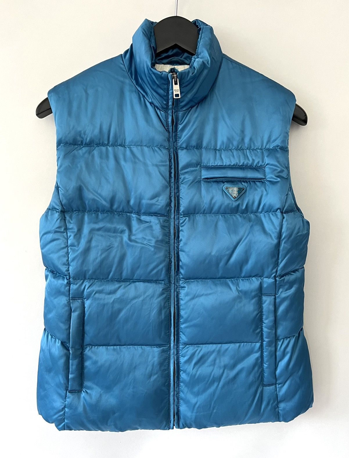 Image of Prada Padded Vest With Triangle Logo in Blue, Men's (Size Small)