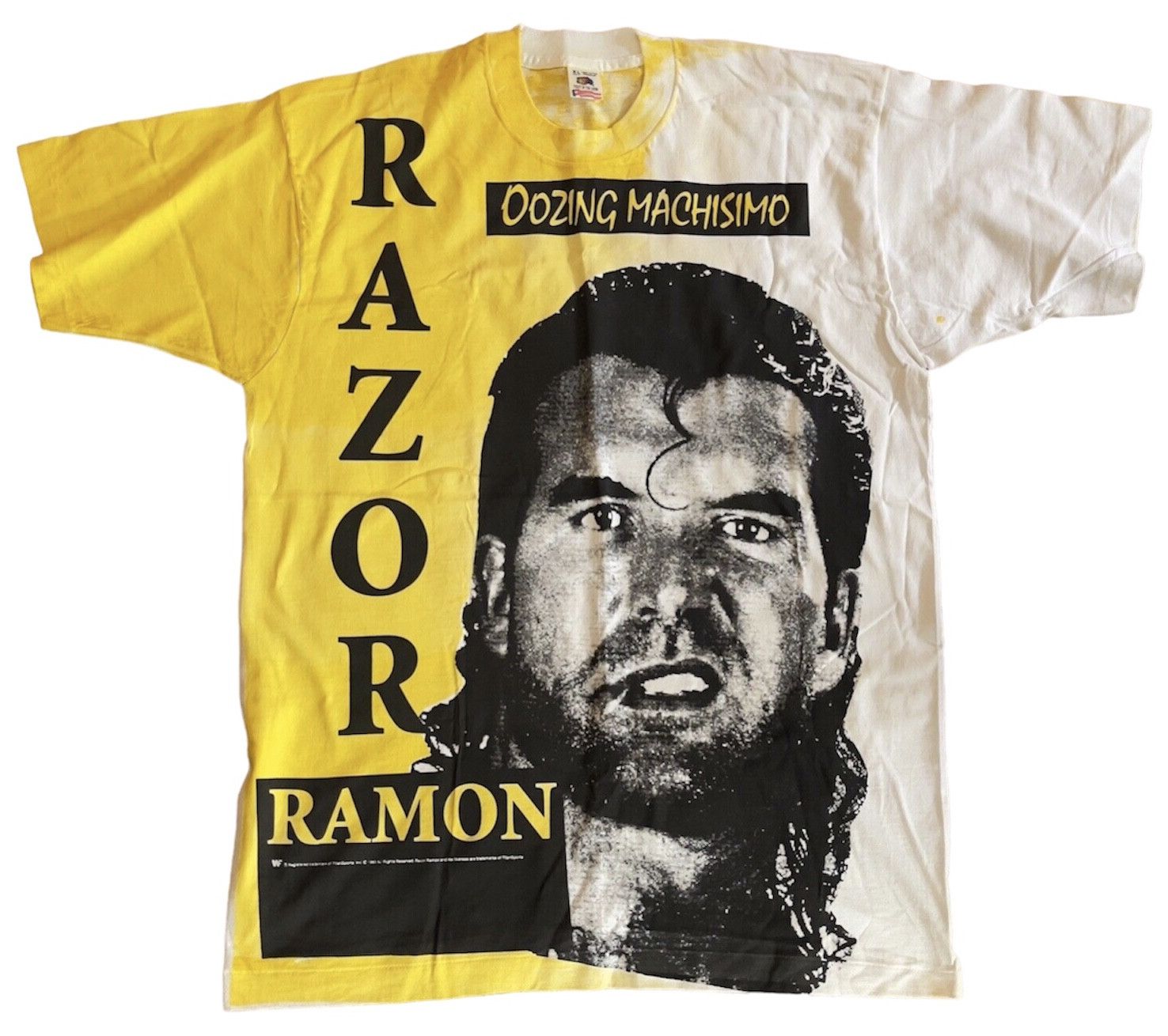 image of Vintage Wwf 1993 Razor Ramon All Over Print T-Shirt in Yellow, Men's (Size XL)