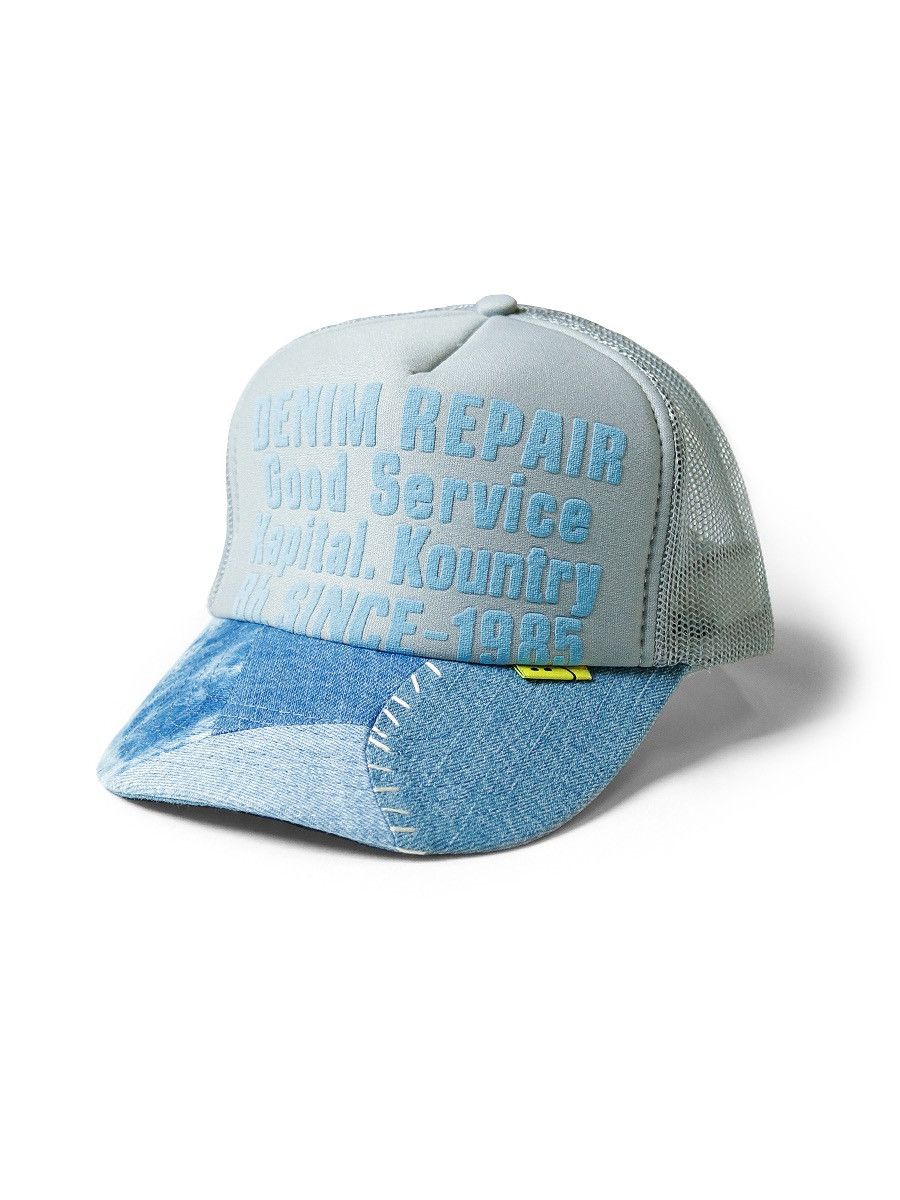 image of Kapital Denim Repair Service Printed Reconstructed Trucker in Grey, Men's