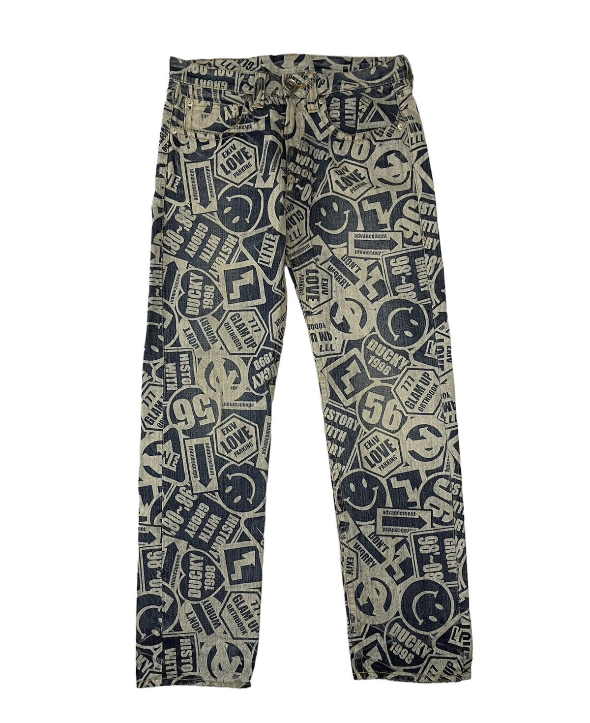 Japanese Brand Full Print Smile Jeans Size US 33 - 1 Thumbnail